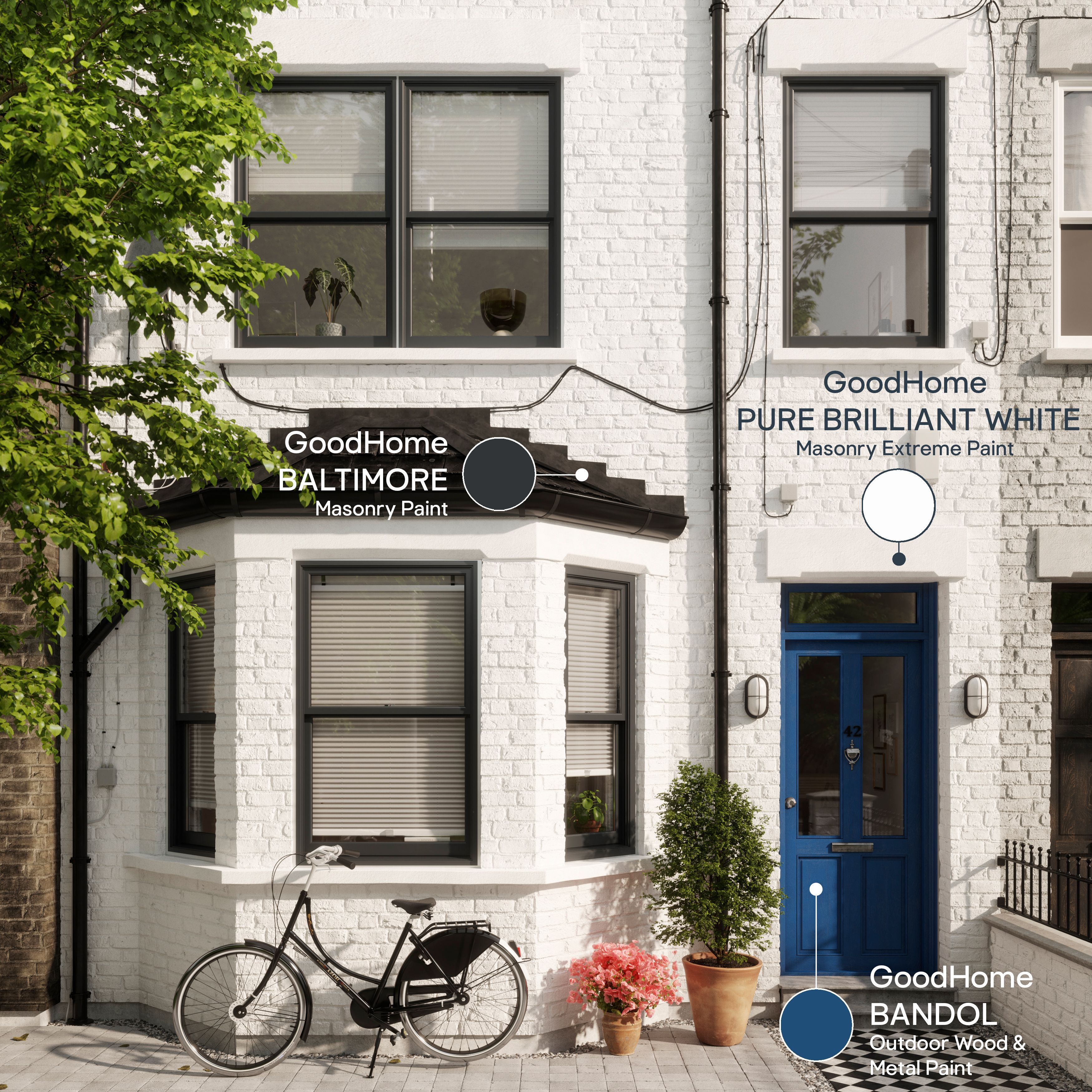 GoodHome Baltimore Smooth Matt Masonry paint, 10L Tin