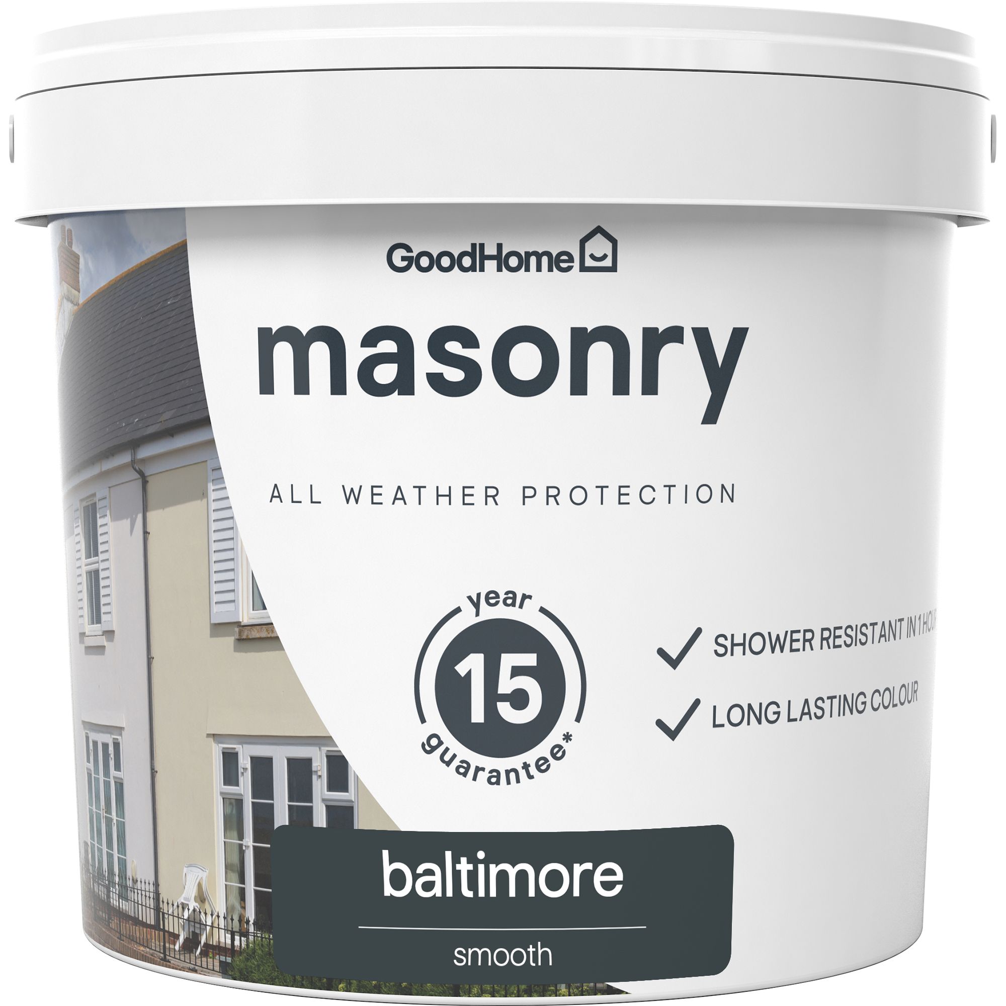 GoodHome Baltimore Smooth Matt Masonry paint, 5L Tin