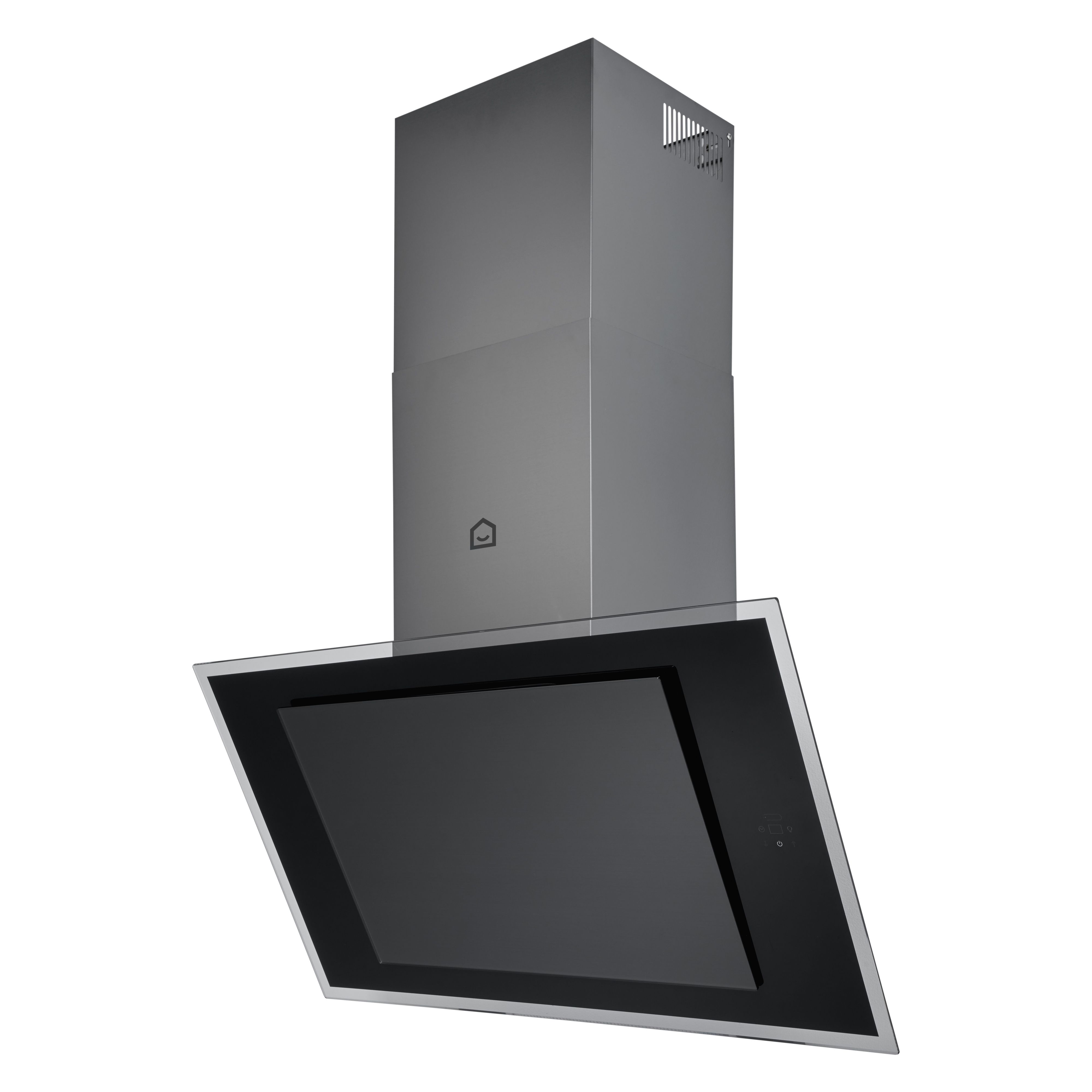GoodHome Bamia GHAGRE90 Glass Angled Cooker hood W 90cm Black Tradepoint