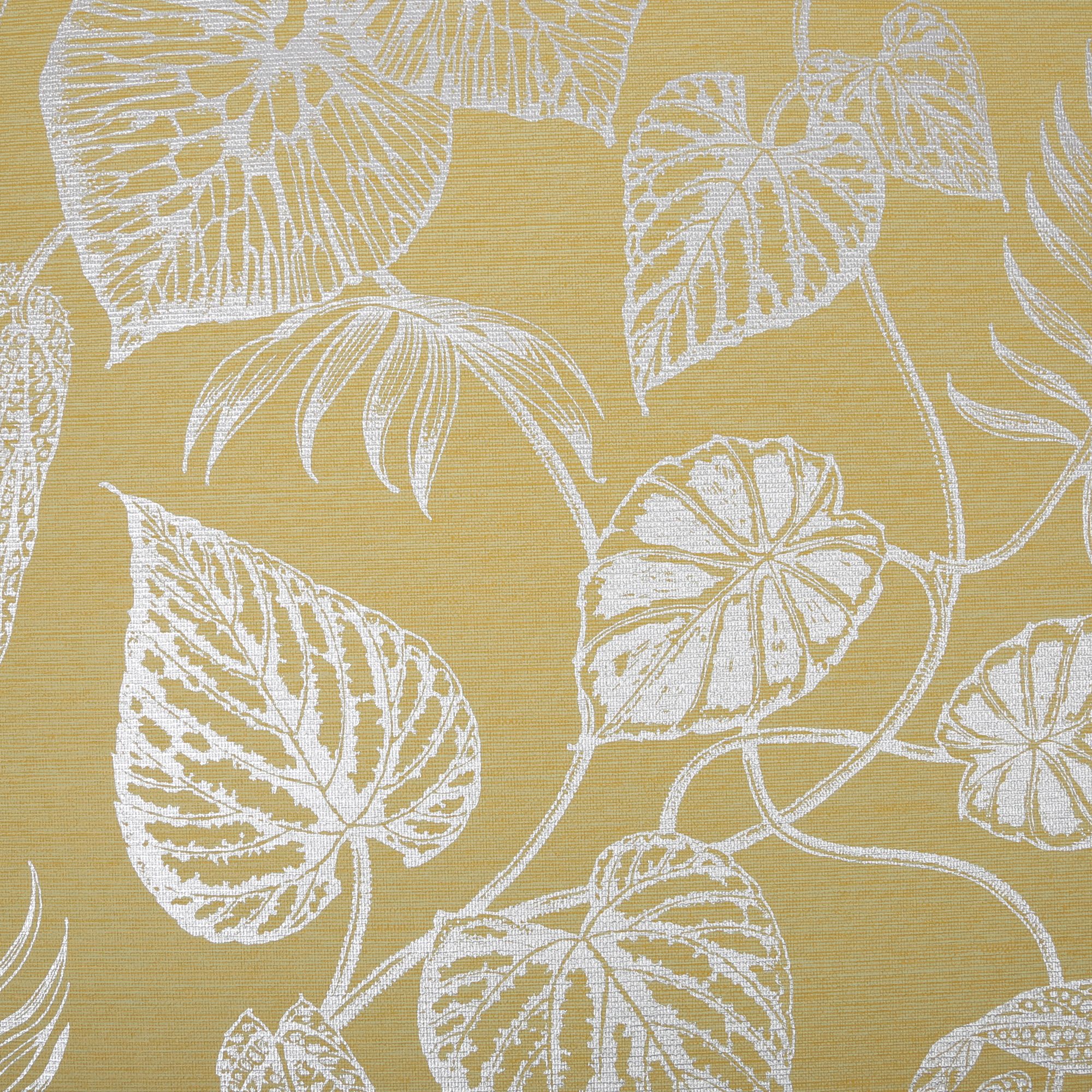 GoodHome Barnsley Ochre Metallic effect Leaves Textured Wallpaper