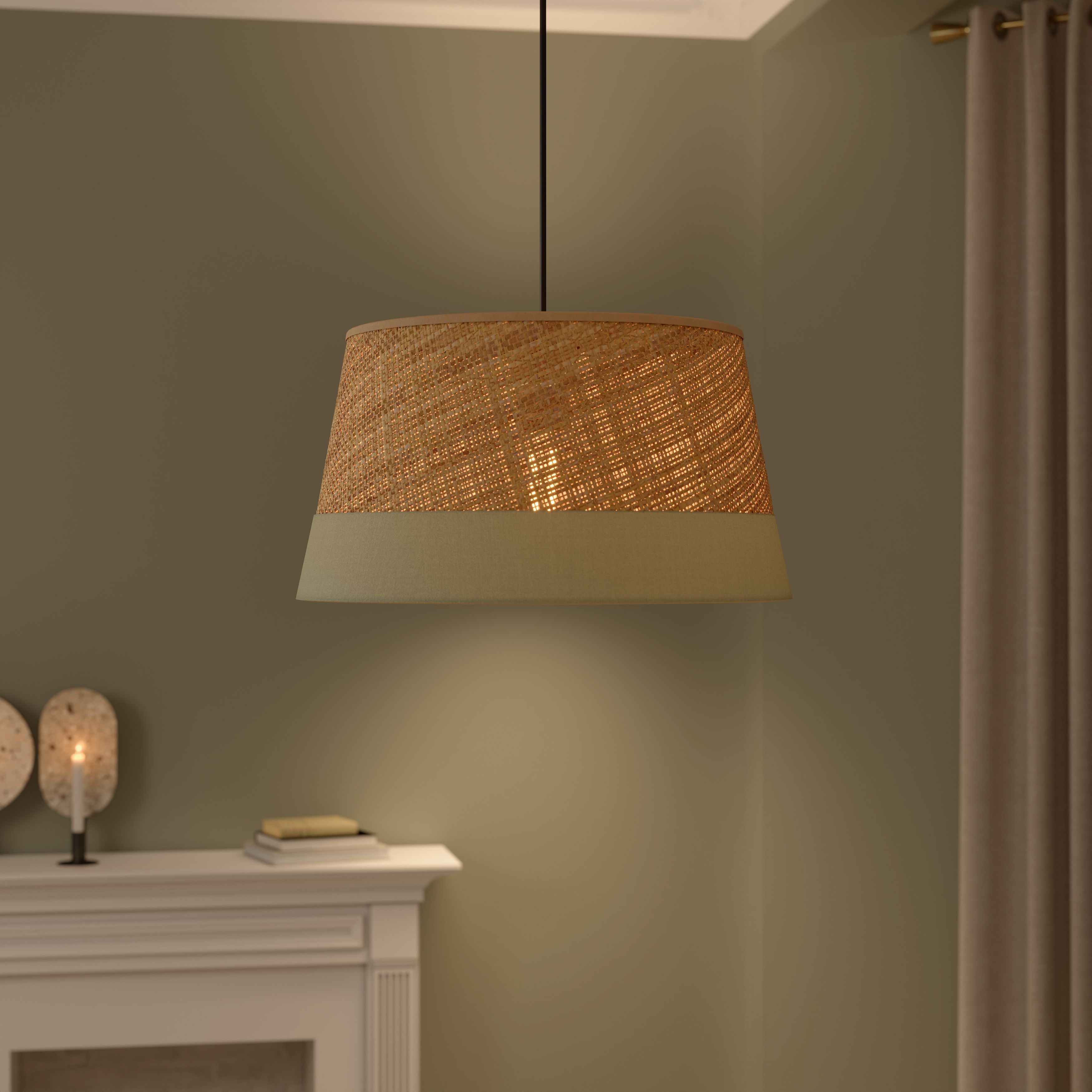 GoodHome Bellbird Green & Natural Round Lamp shade (D)38cm