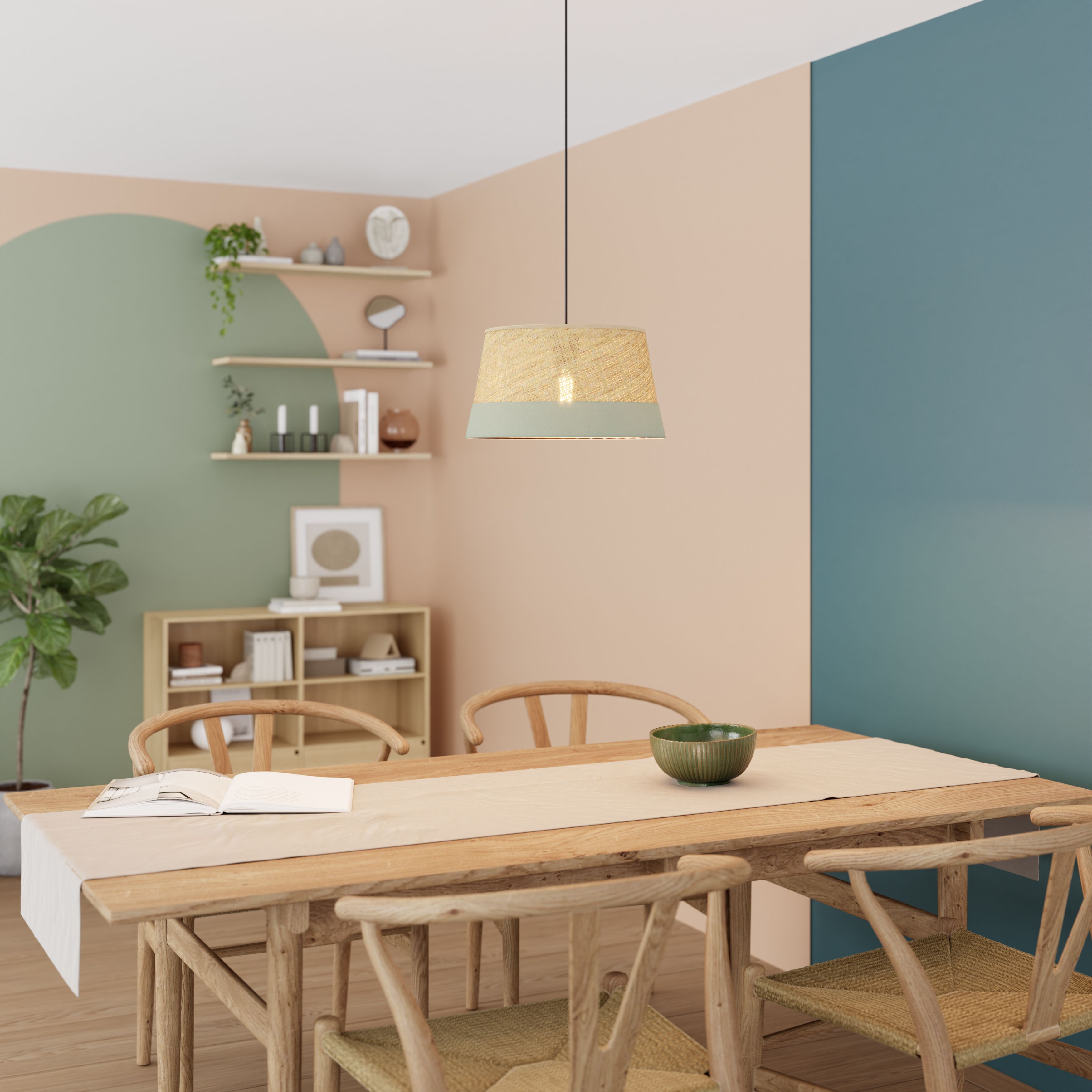 GoodHome Bellbird Green & Natural Round Lamp shade (D)38cm