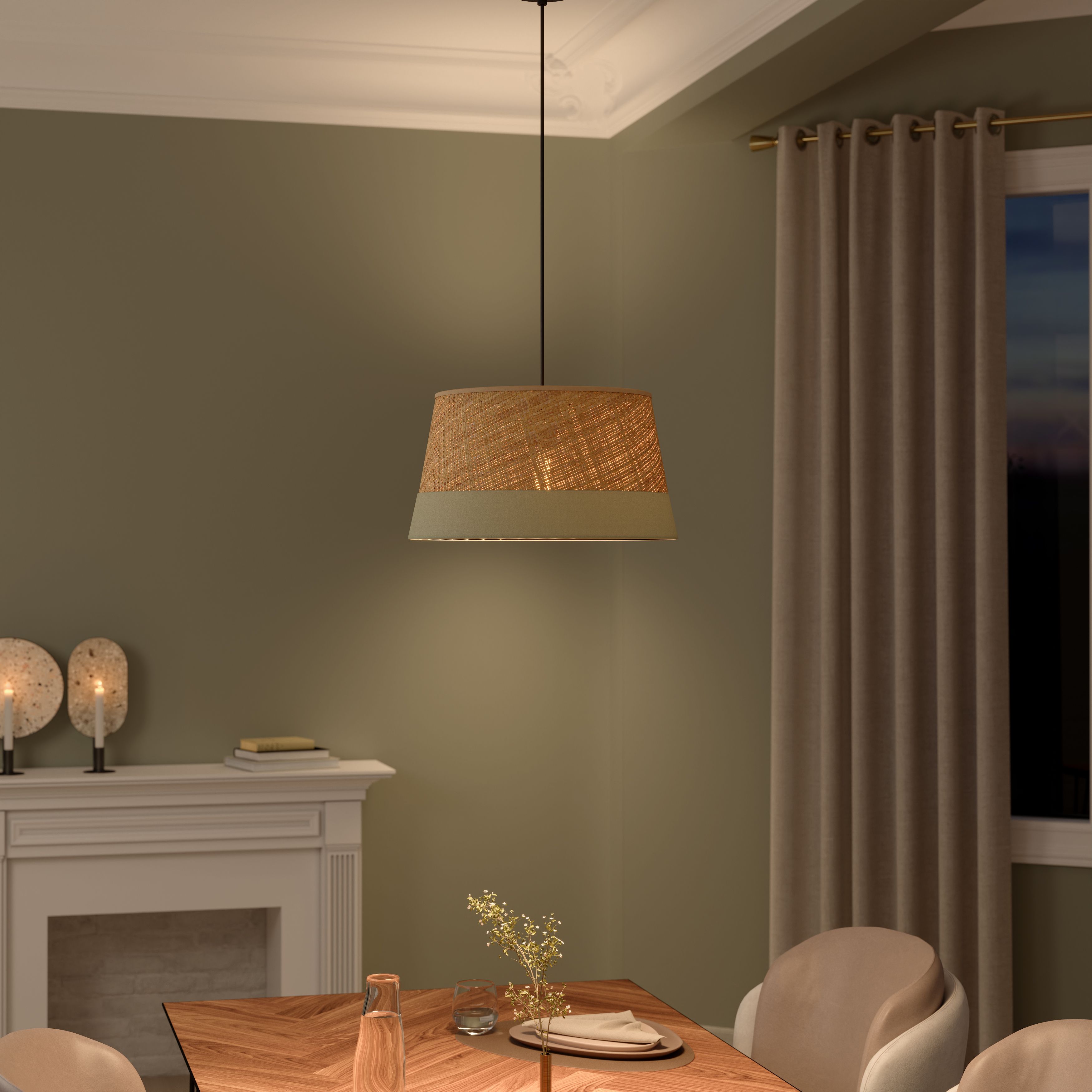 GoodHome Bellbird Green & Natural Round Lamp shade (D)38cm