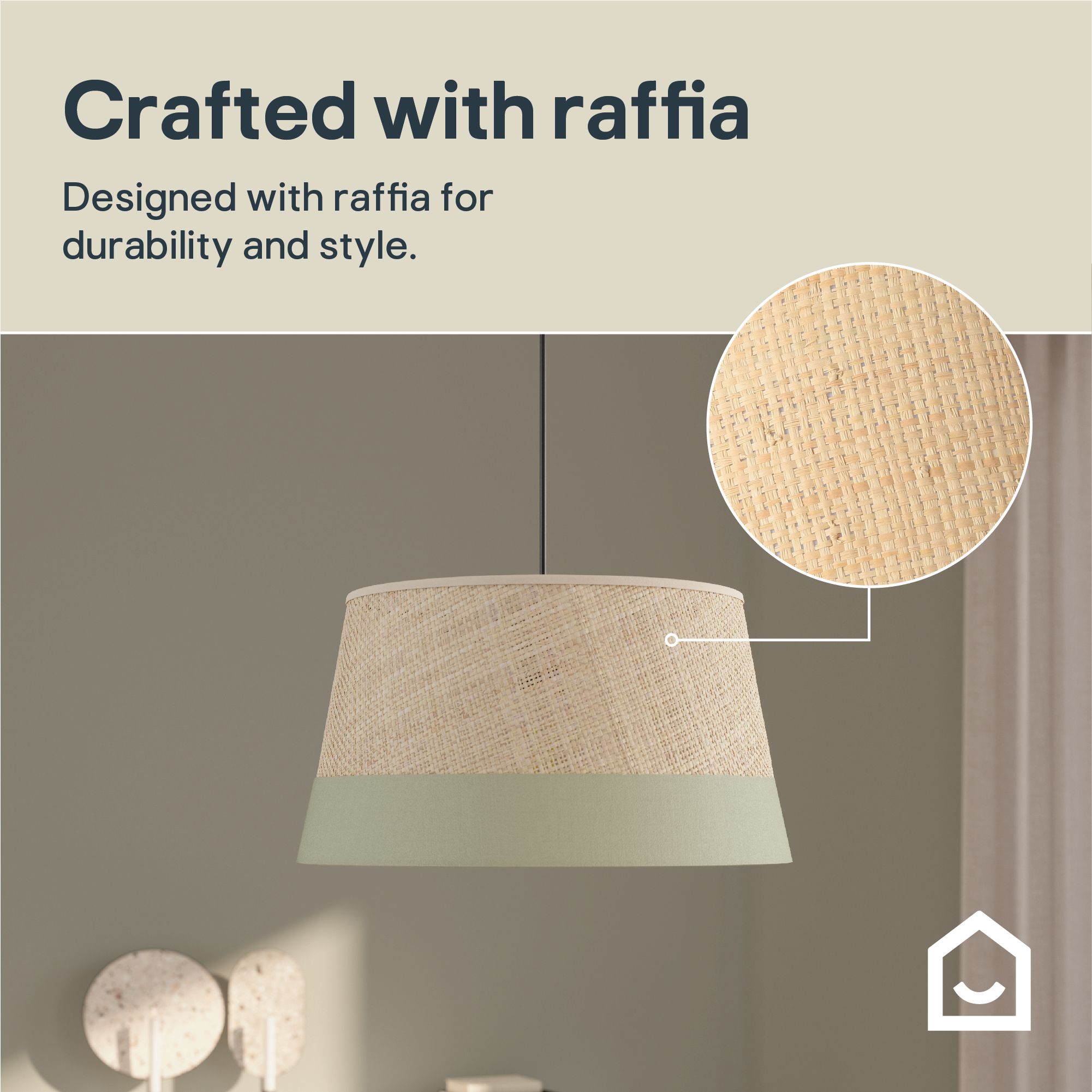 GoodHome Bellbird Green & Natural Round Lamp shade (D)38cm