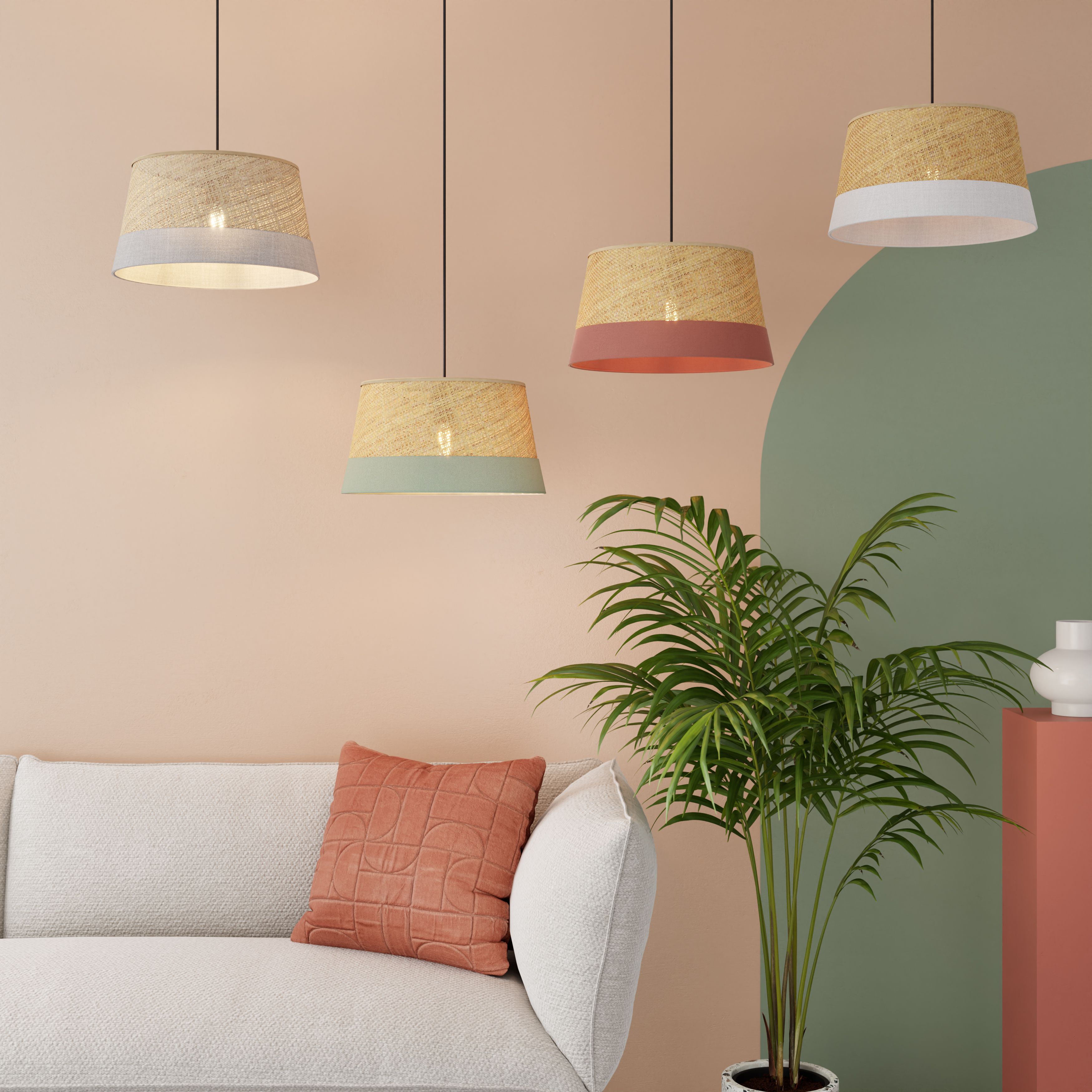 GoodHome Bellbird Green & Natural Round Lamp shade (D)38cm