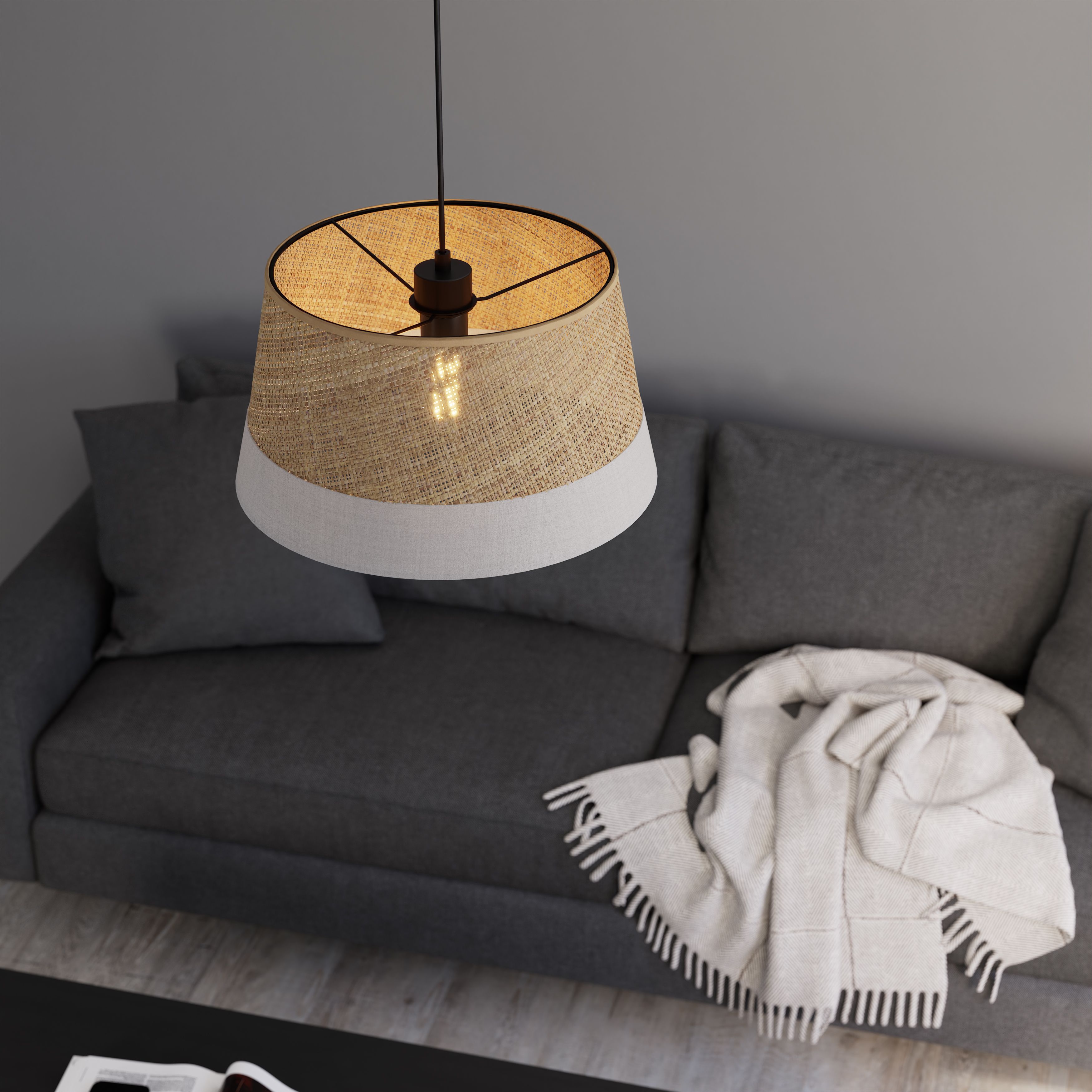 GoodHome Bellbird Grey & Natural Round Lamp shade (D)38cm