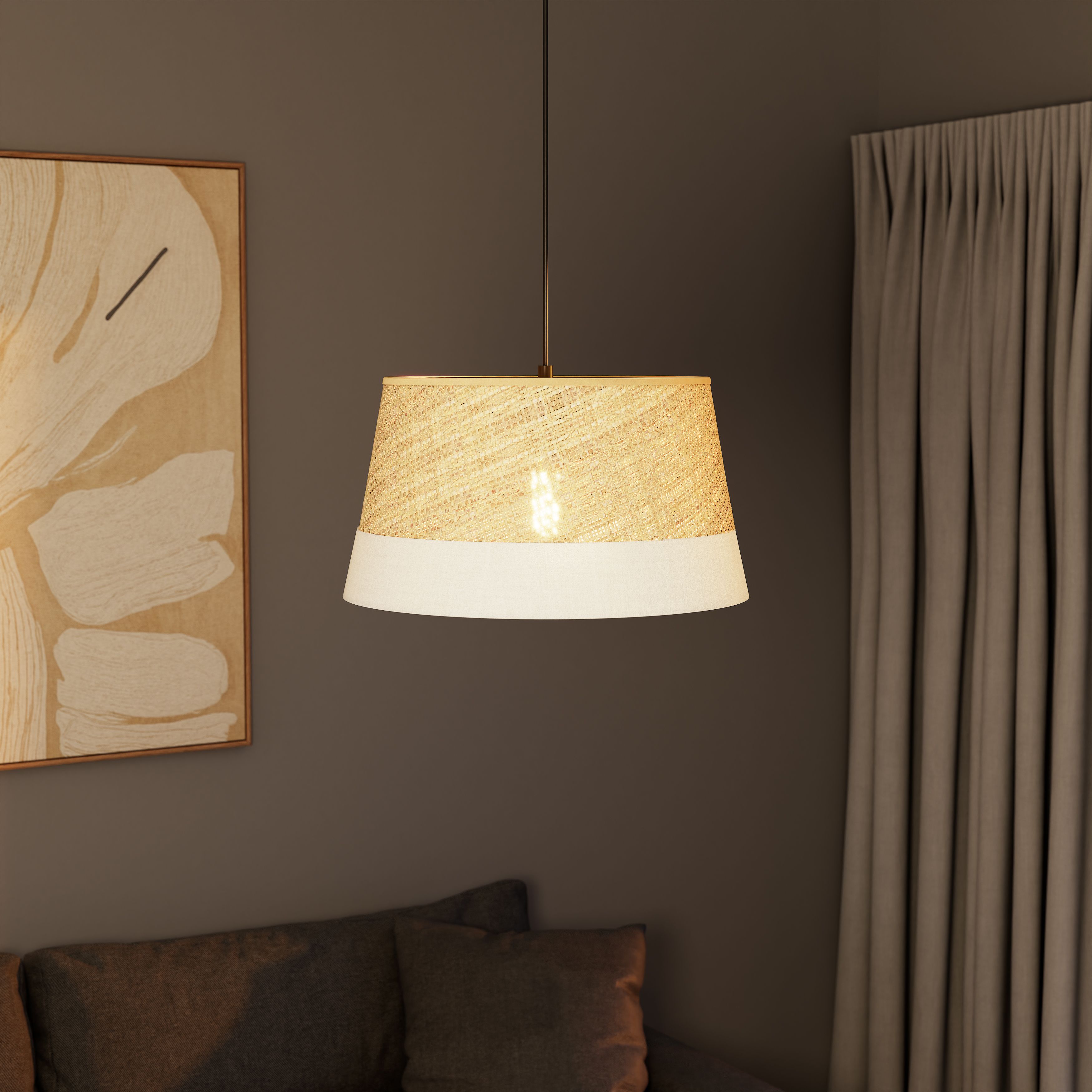 GoodHome Bellbird Grey & Natural Round Lamp shade (D)38cm