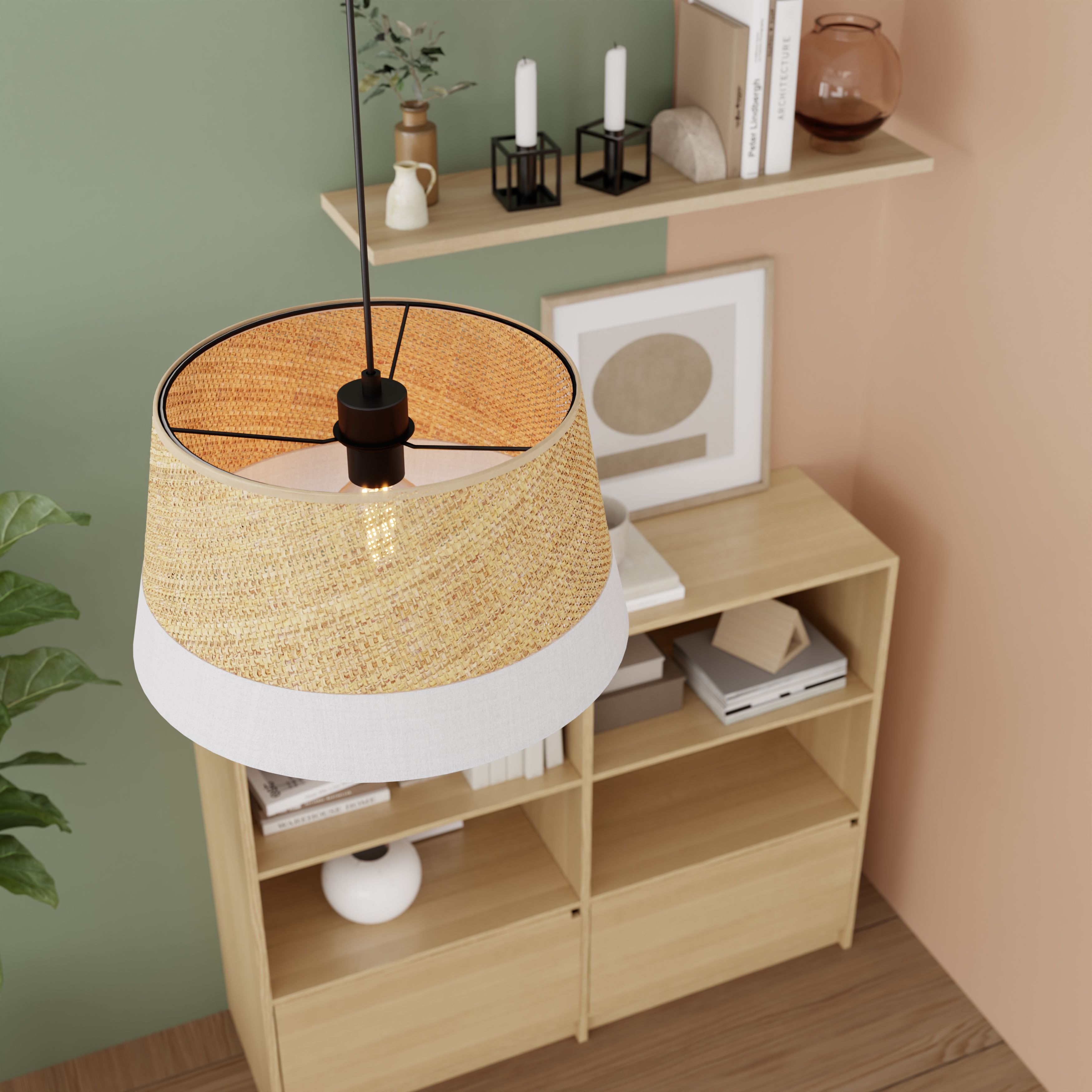 GoodHome Bellbird White & Natural Round Lamp shade (D)38cm
