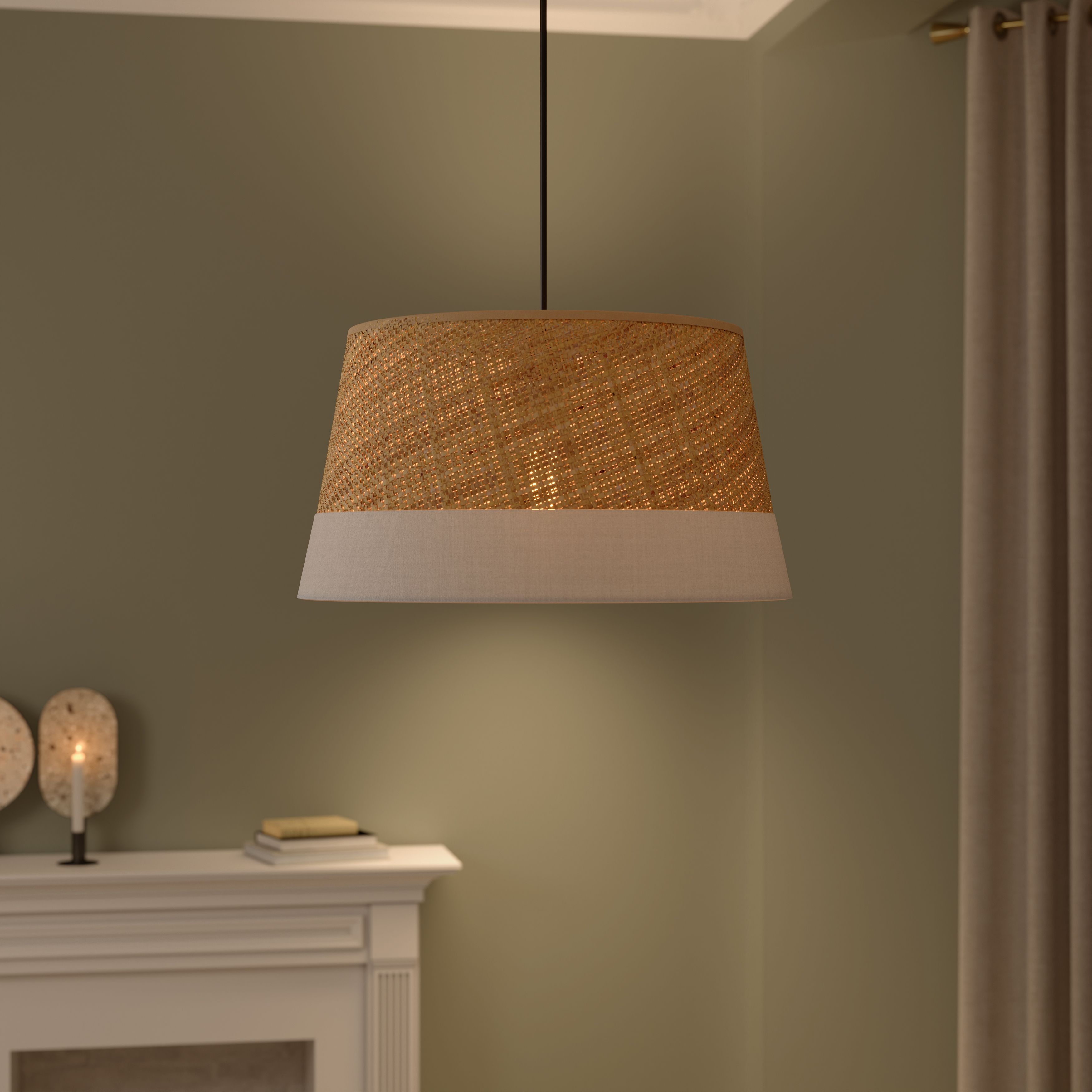 GoodHome Bellbird White & Natural Round Lamp shade (D)38cm