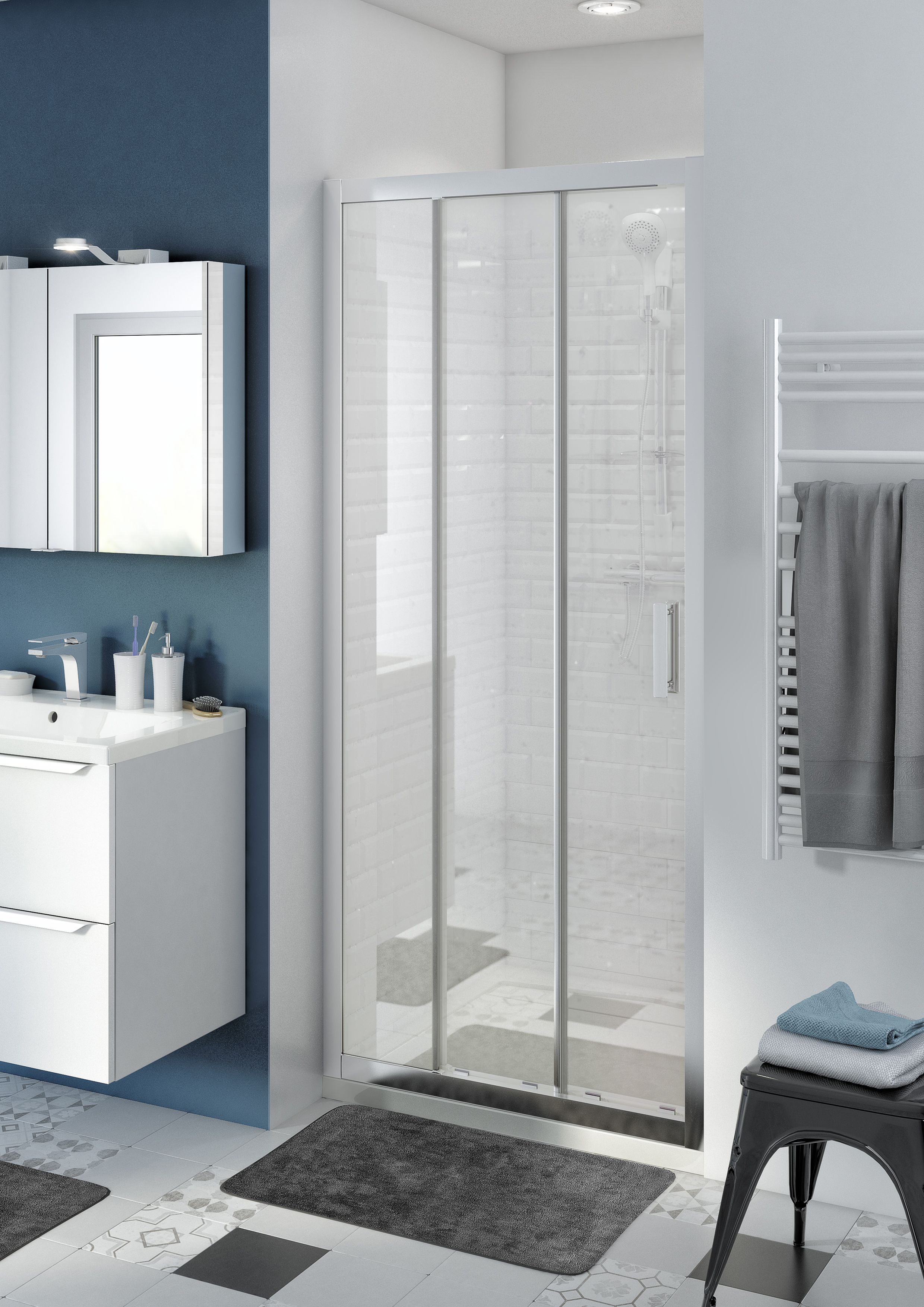GoodHome Beloya Argenté Silver effect Clear Sliding Shower Door (H)195cm (W)90cm