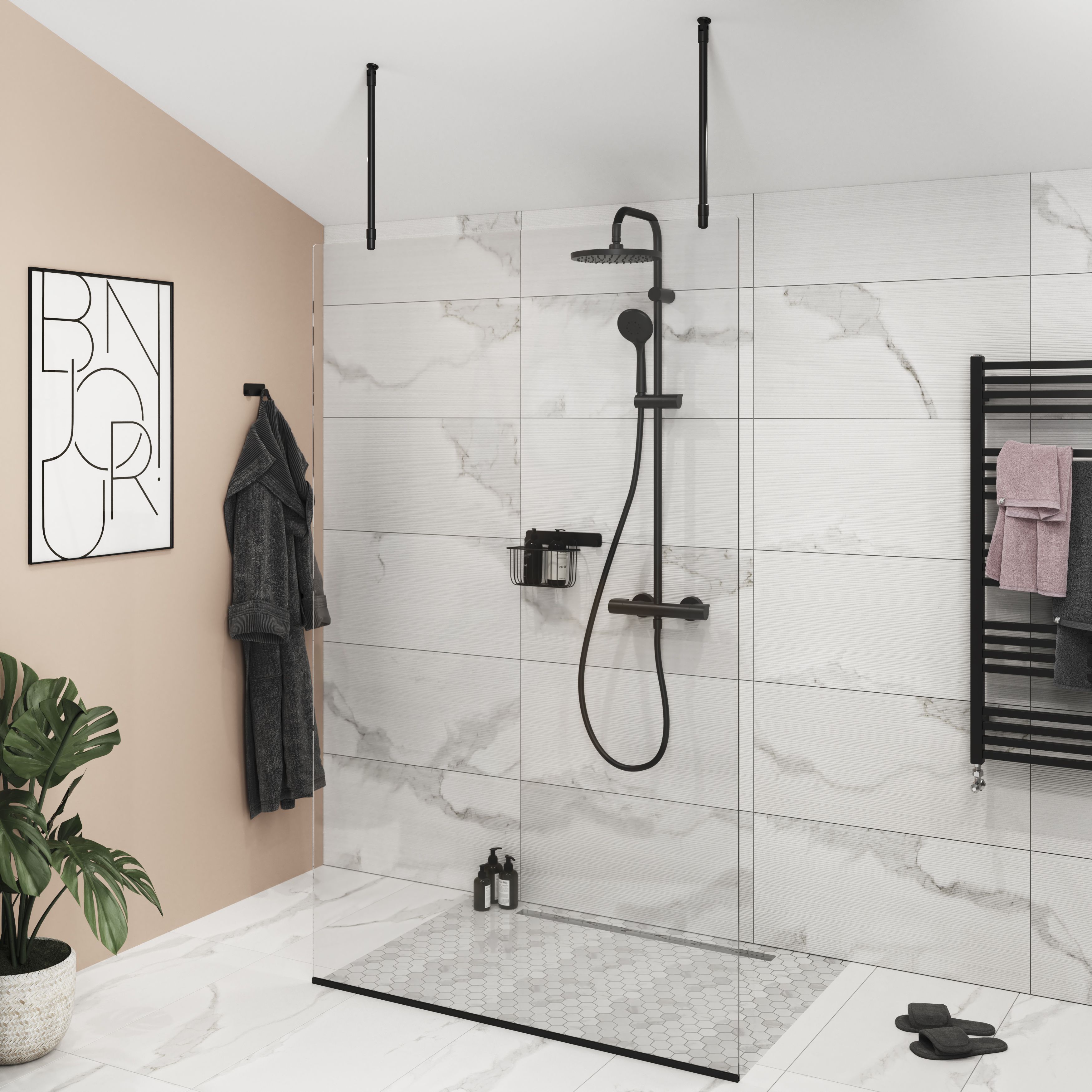 GoodHome Beloya Black Ceiling-mounted Support bar (L)80cm