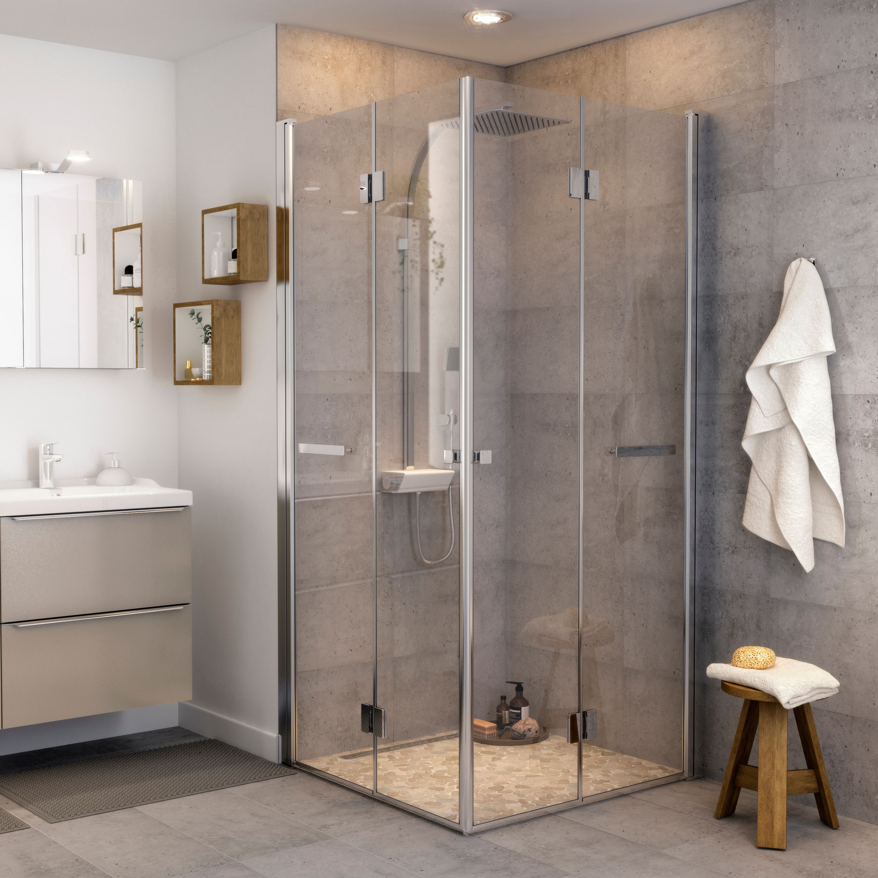 GoodHome Beloya Chrome effect Clear Shower Door (H)195cm (W)80cm