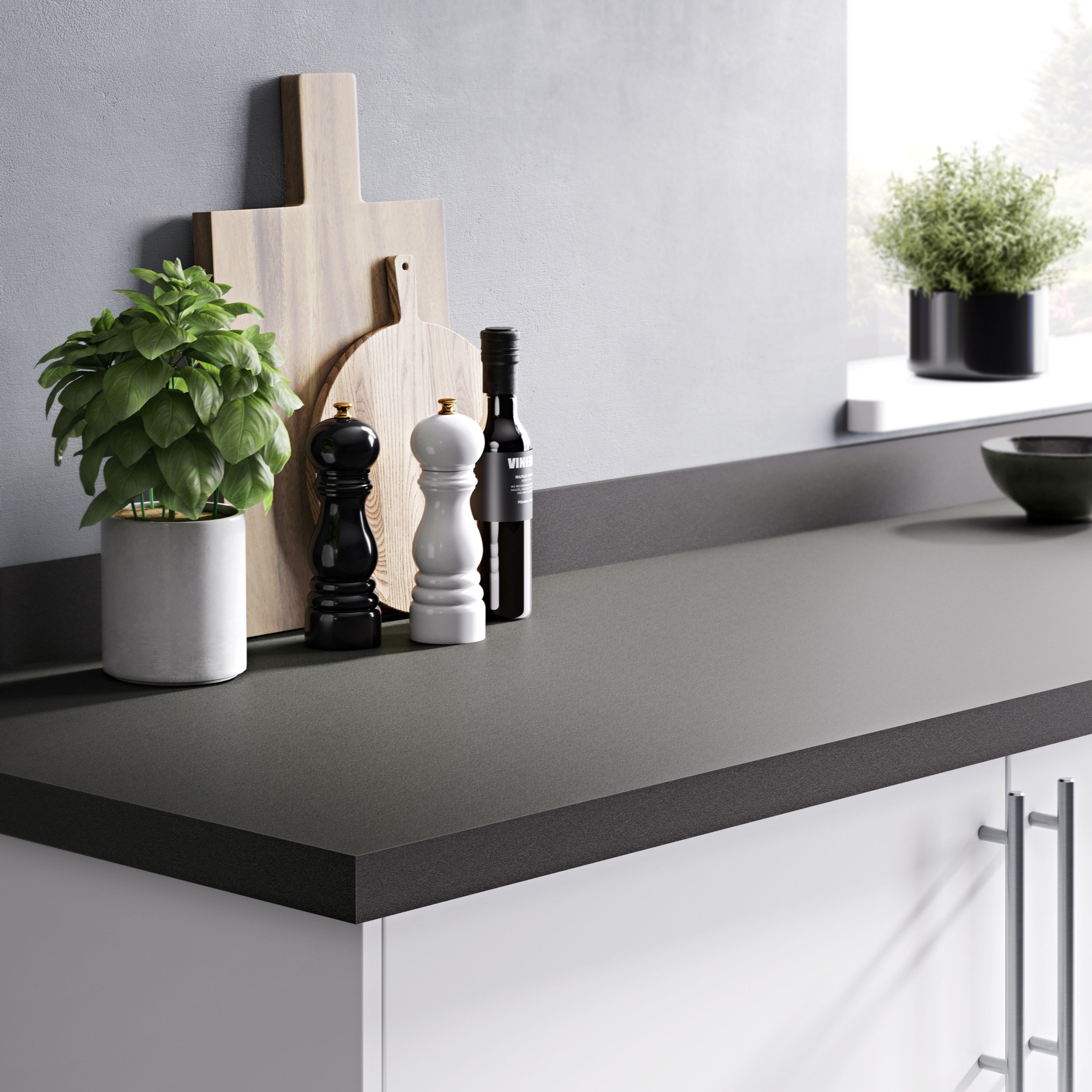 GoodHome Berberis Anthracite Zinc effect Laminate Upstand (L)3000mm