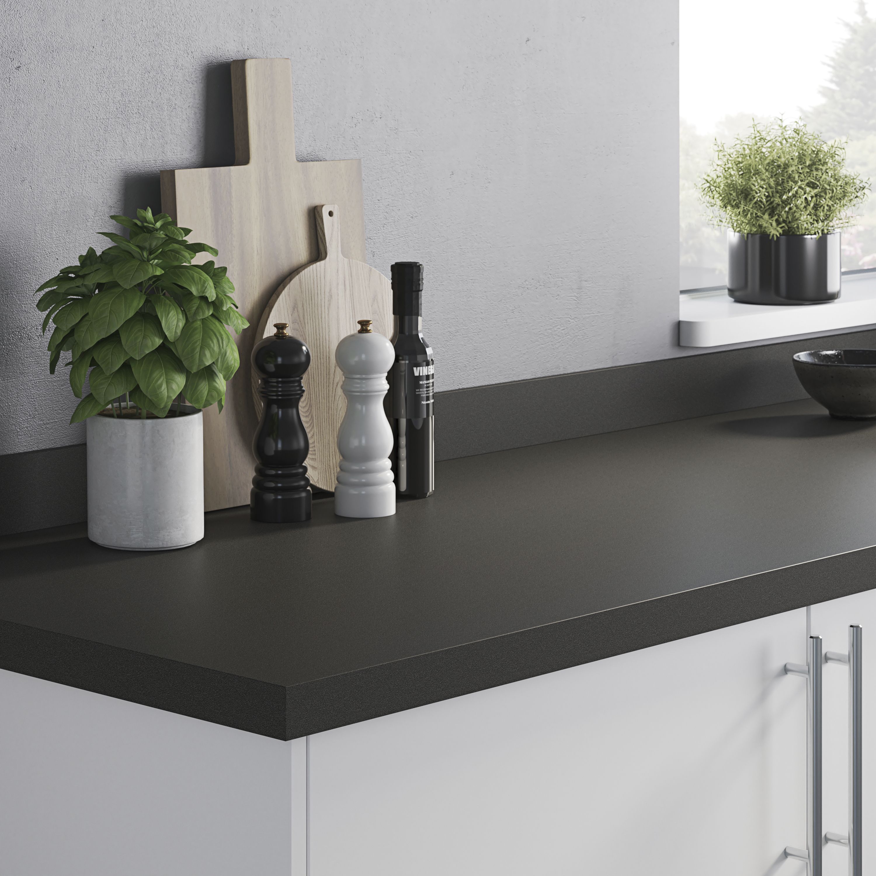 GoodHome Berberis Black Laminate & particle board Upstand (L)3000mm