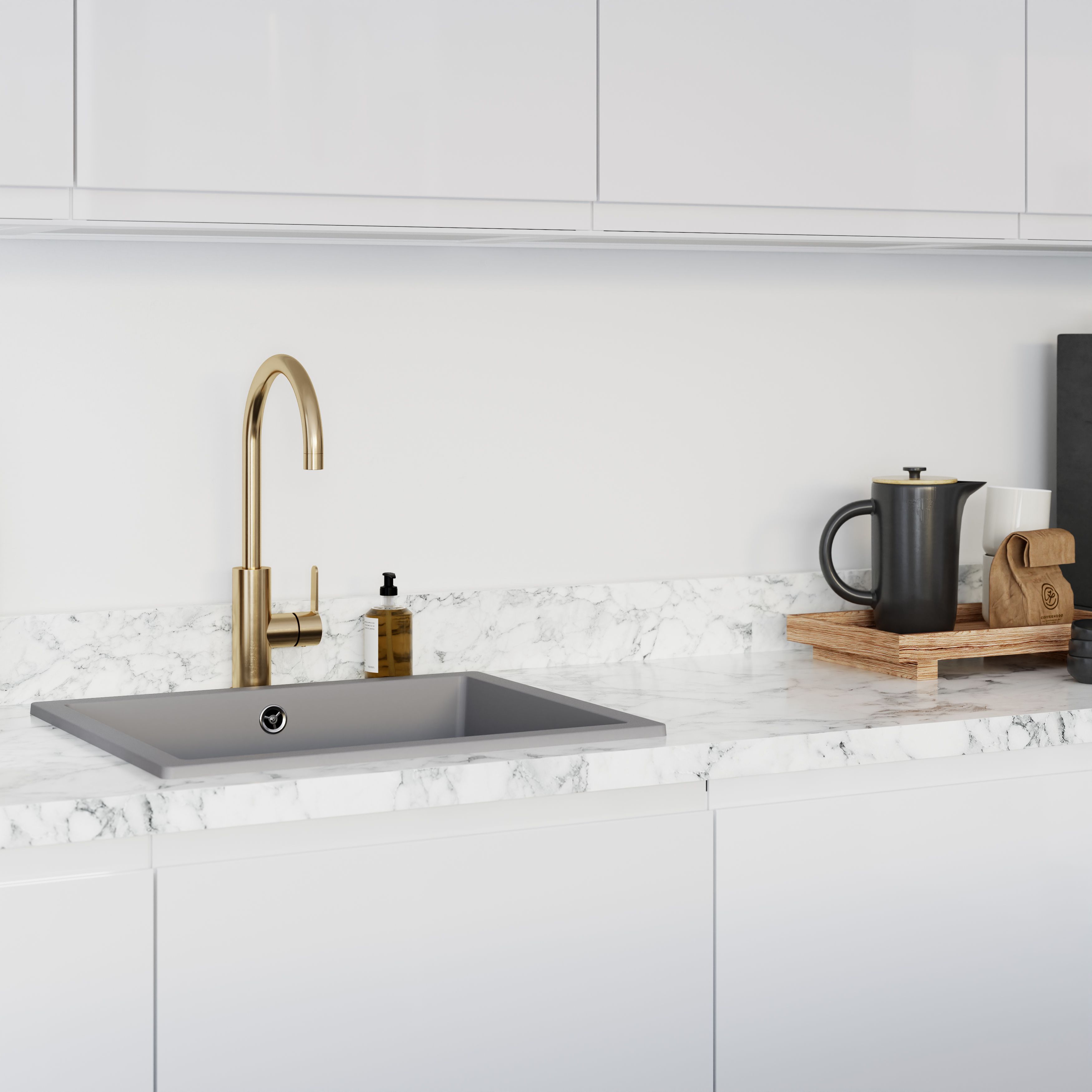 GoodHome Berberis Matt White Quartz effect Laminate Kitchen Upstand (L)3000mm