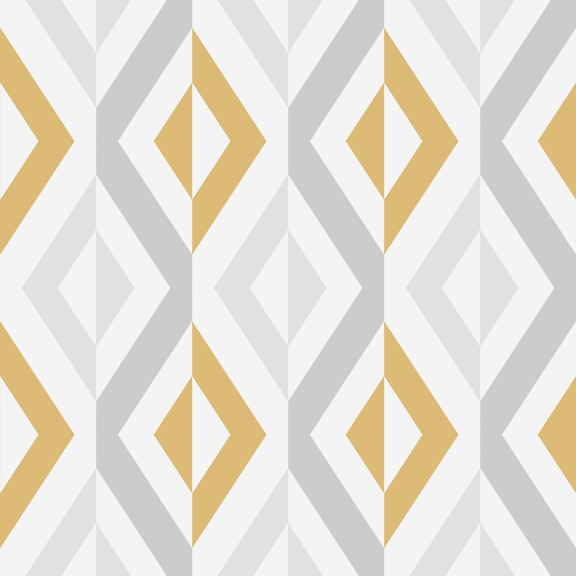 GoodHome Beril Grey & ochre Gold effect Geometric Textured Wallpaper Sample