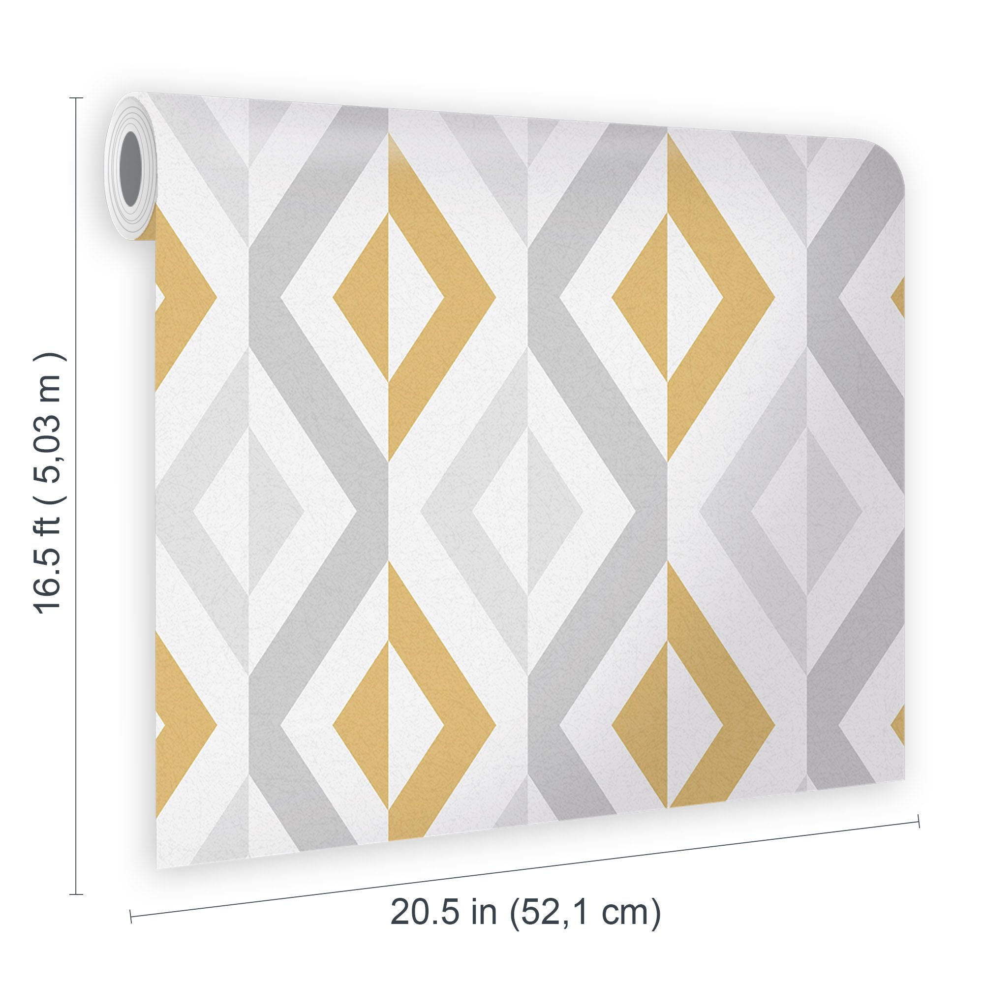 GoodHome Beril Grey & ochre Gold effect Geometric Textured Wallpaper Sample