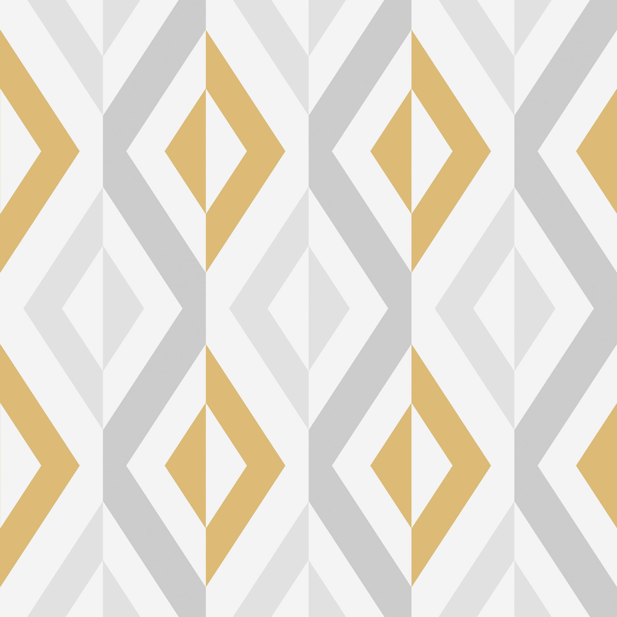 GoodHome Beril Grey & ochre Gold effect Geometric Textured Wallpaper