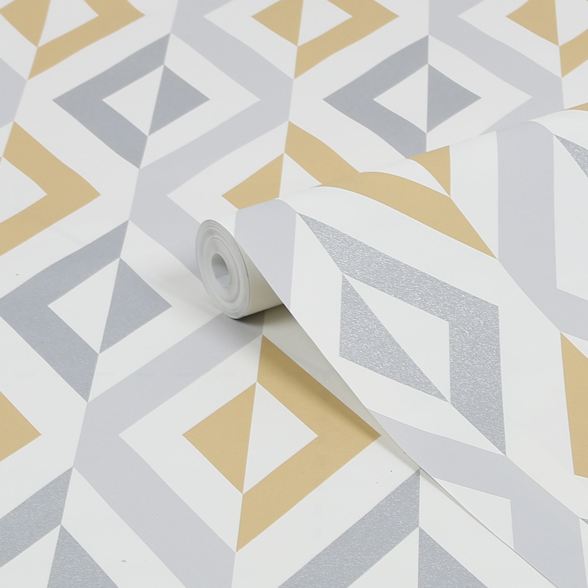 GoodHome Beril Grey & ochre Gold effect Geometric Textured Wallpaper