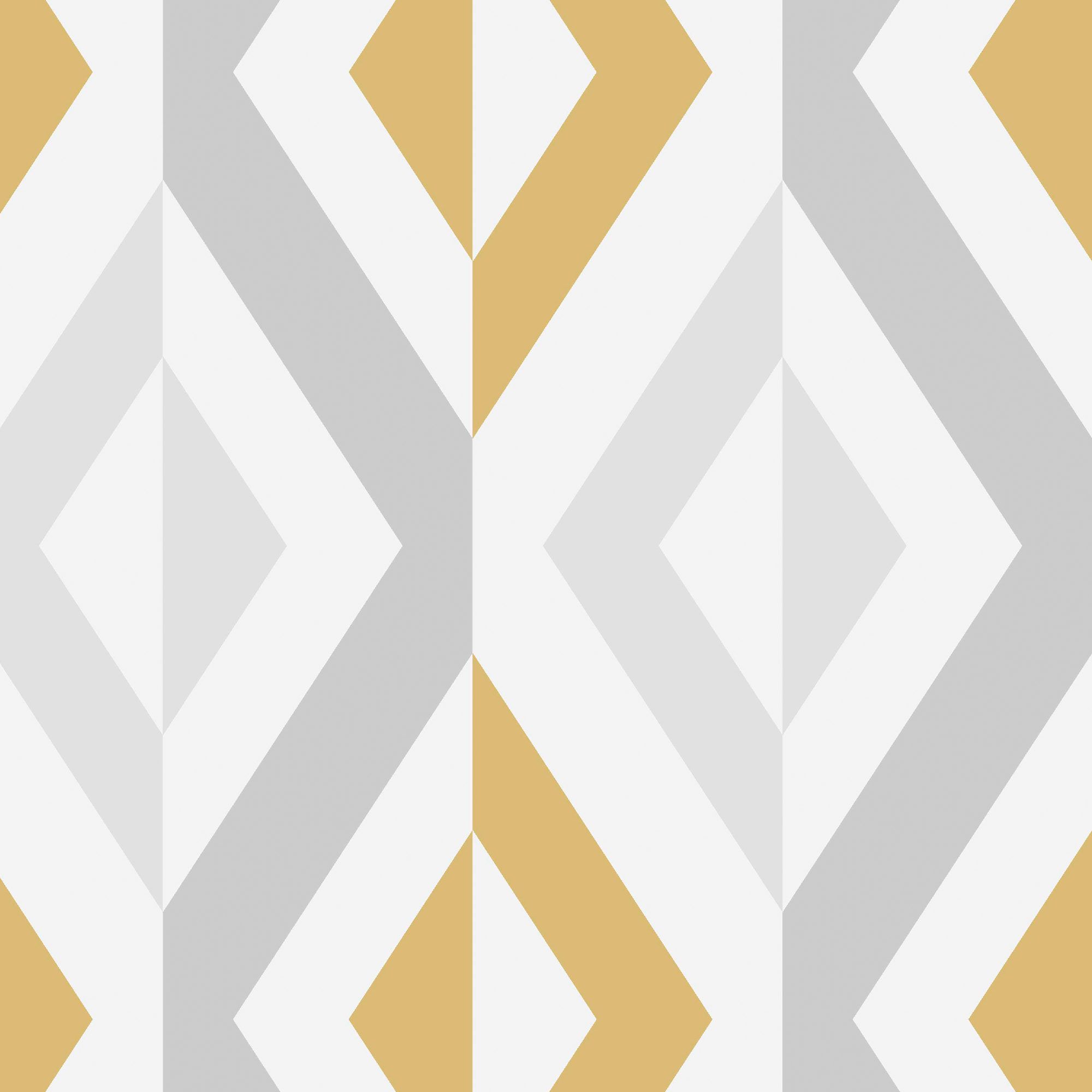 GoodHome Beril Grey & ochre Gold effect Geometric Textured Wallpaper