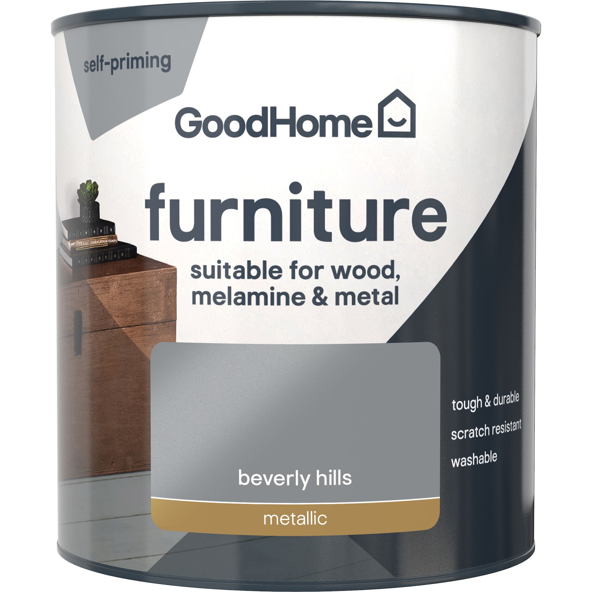 GoodHome Beverly Hills Metallic effect Satin Furniture paint, 500ml