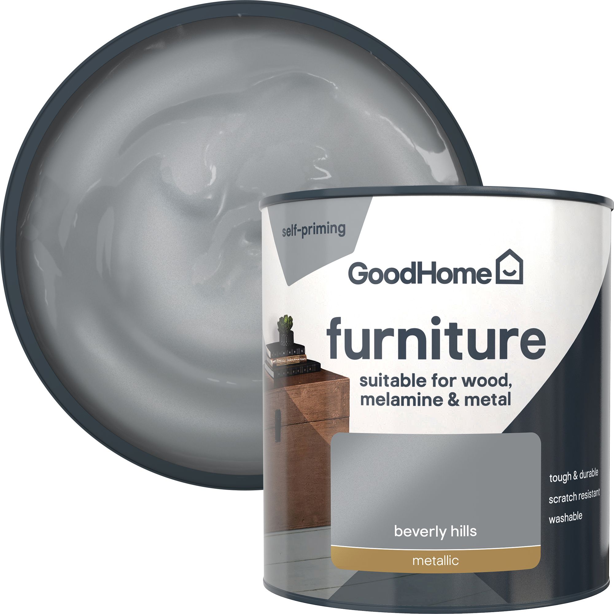 GoodHome Beverly Hills Metallic effect Satin Furniture paint, 500ml