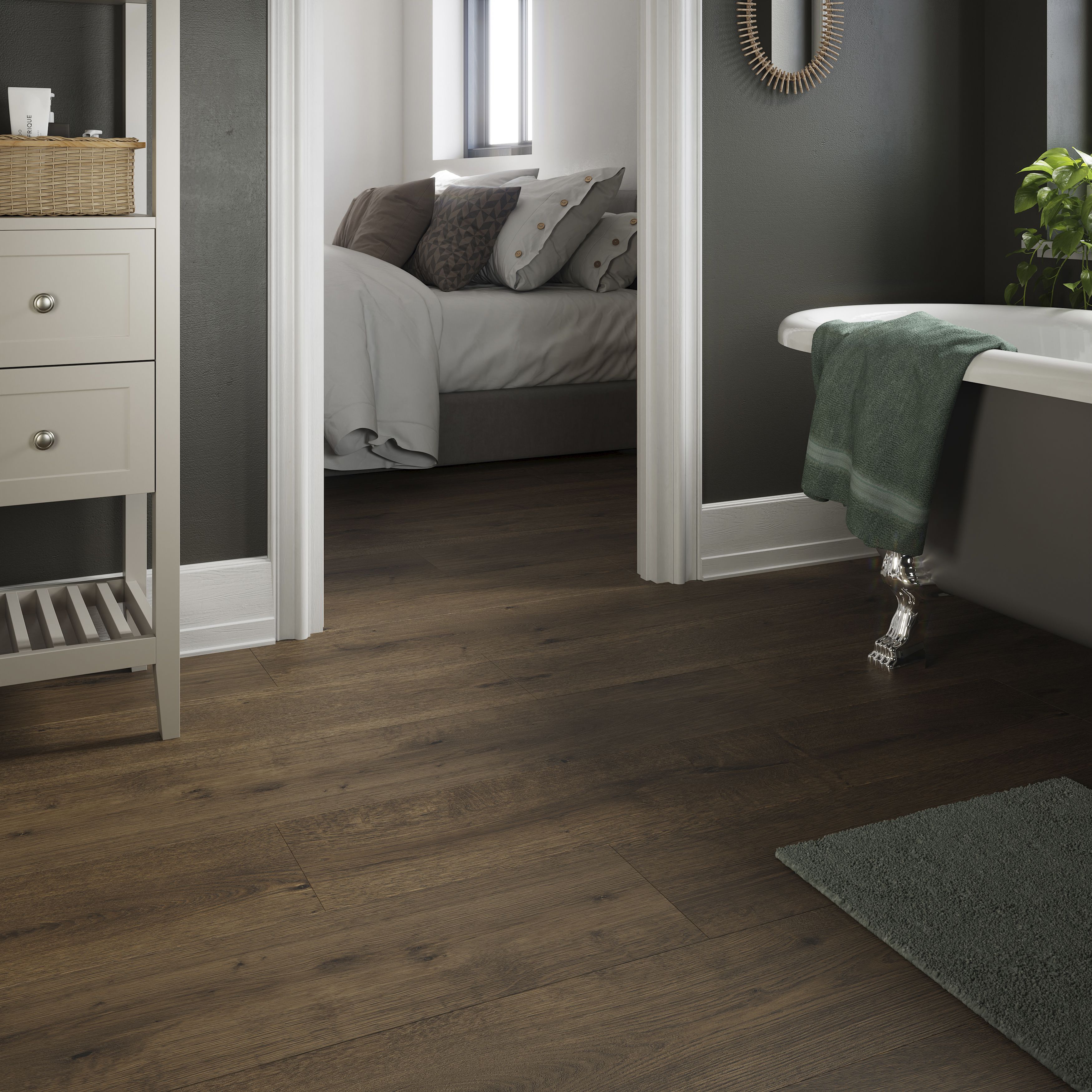 GoodHome Bicester Wide Brown Structured Oak effect Laminate flooring Sample