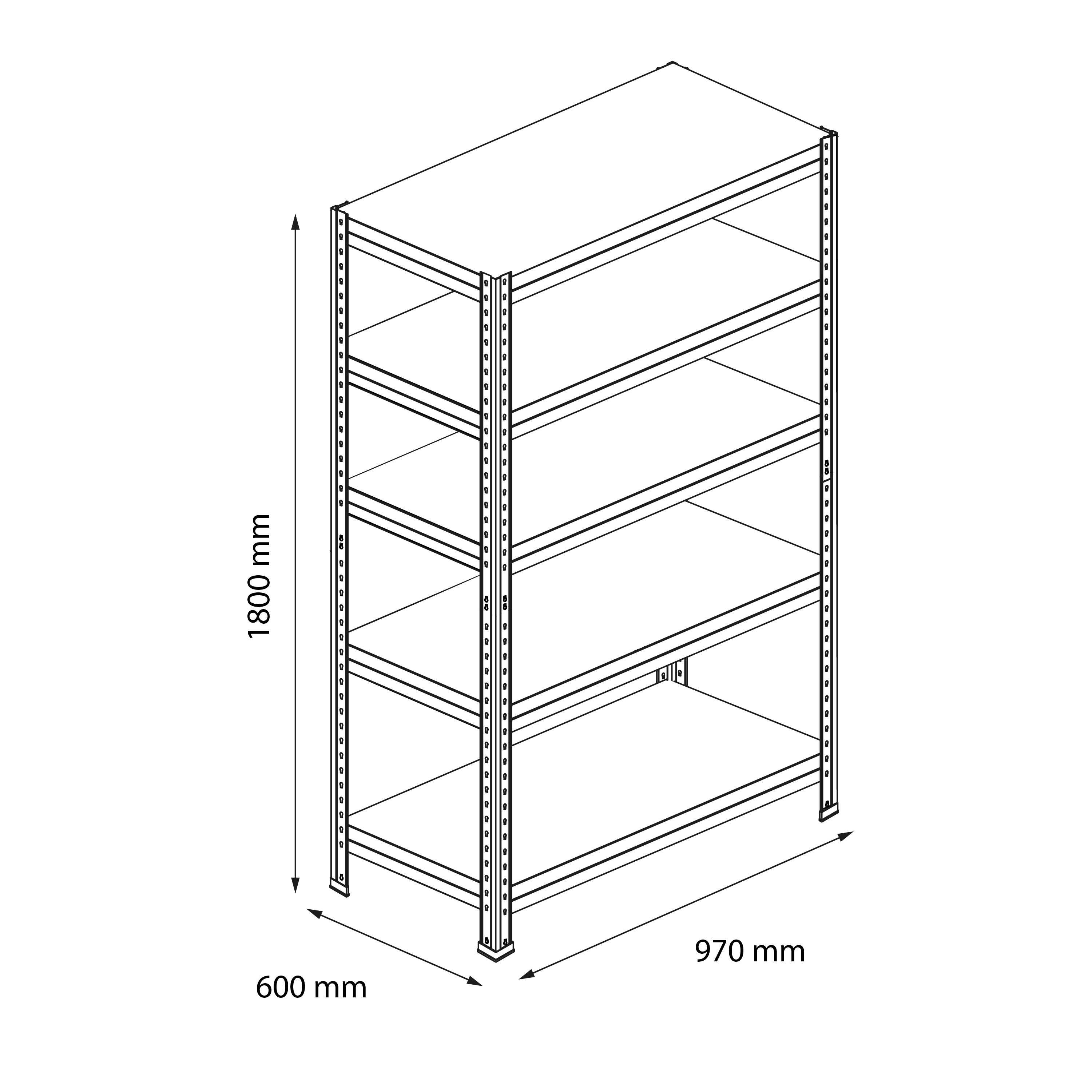 GoodHome Black 5 shelf MDF & steel Shelving unit (H)1800mm (W)970mm