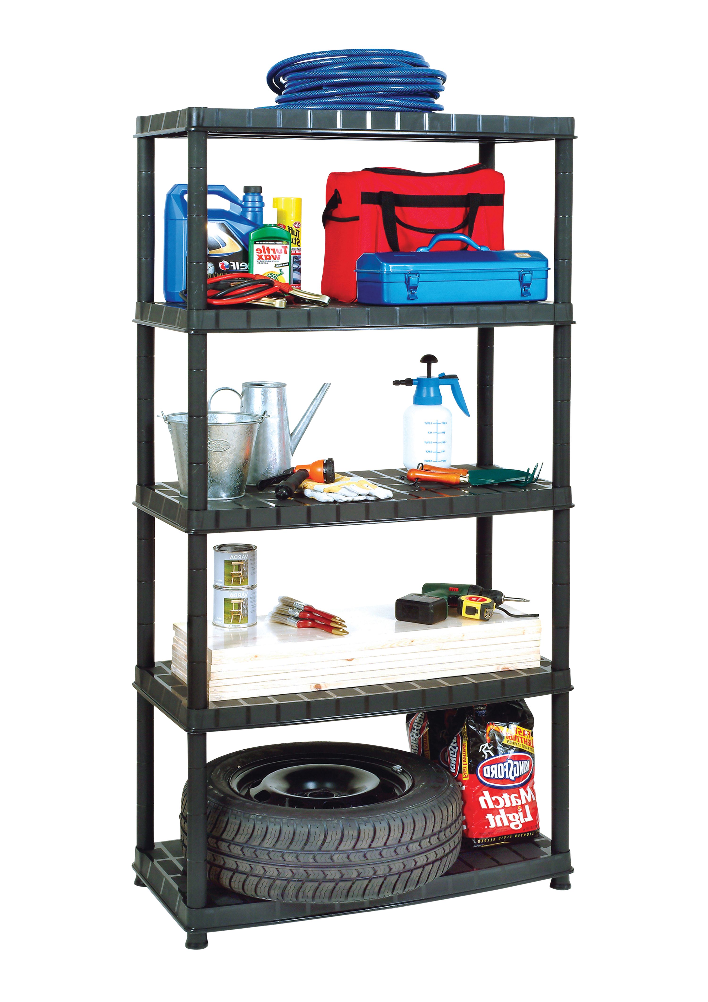 GoodHome Black 5 shelf Plastic Shelving unit (H)1850mm (W)915mm