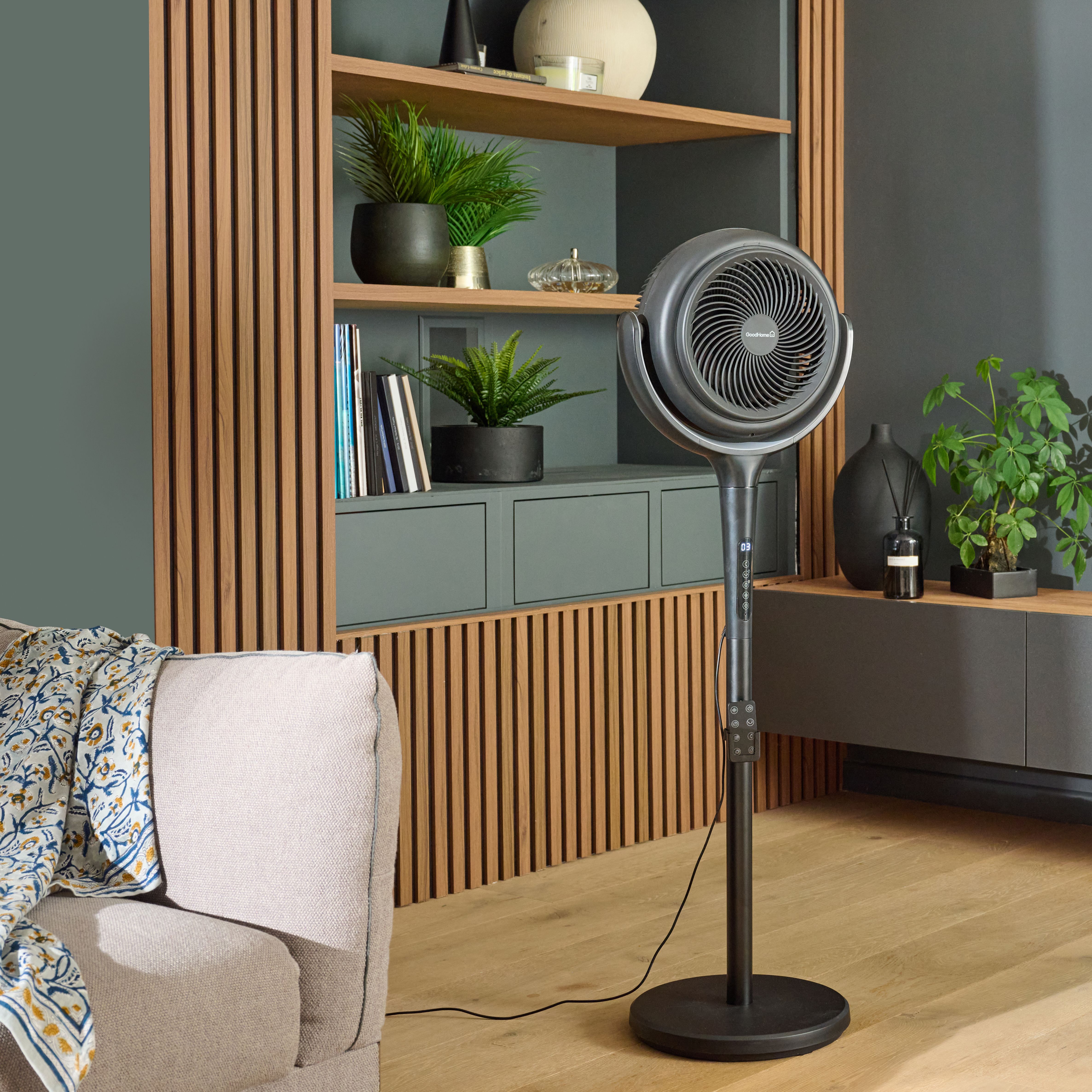GoodHome Black 8" Pedestal fan With adjustable height
