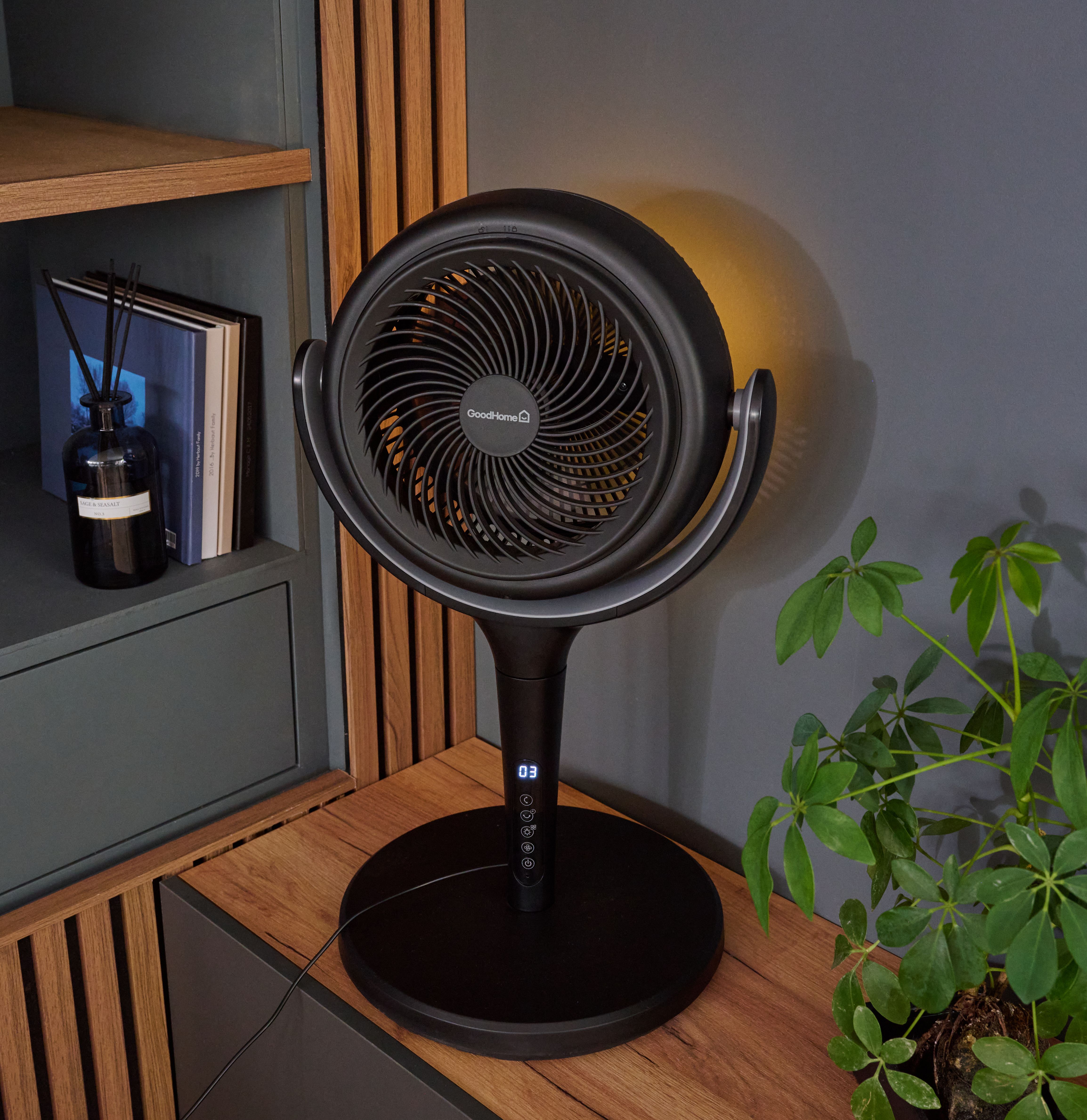 GoodHome Black 8" Pedestal fan With adjustable height
