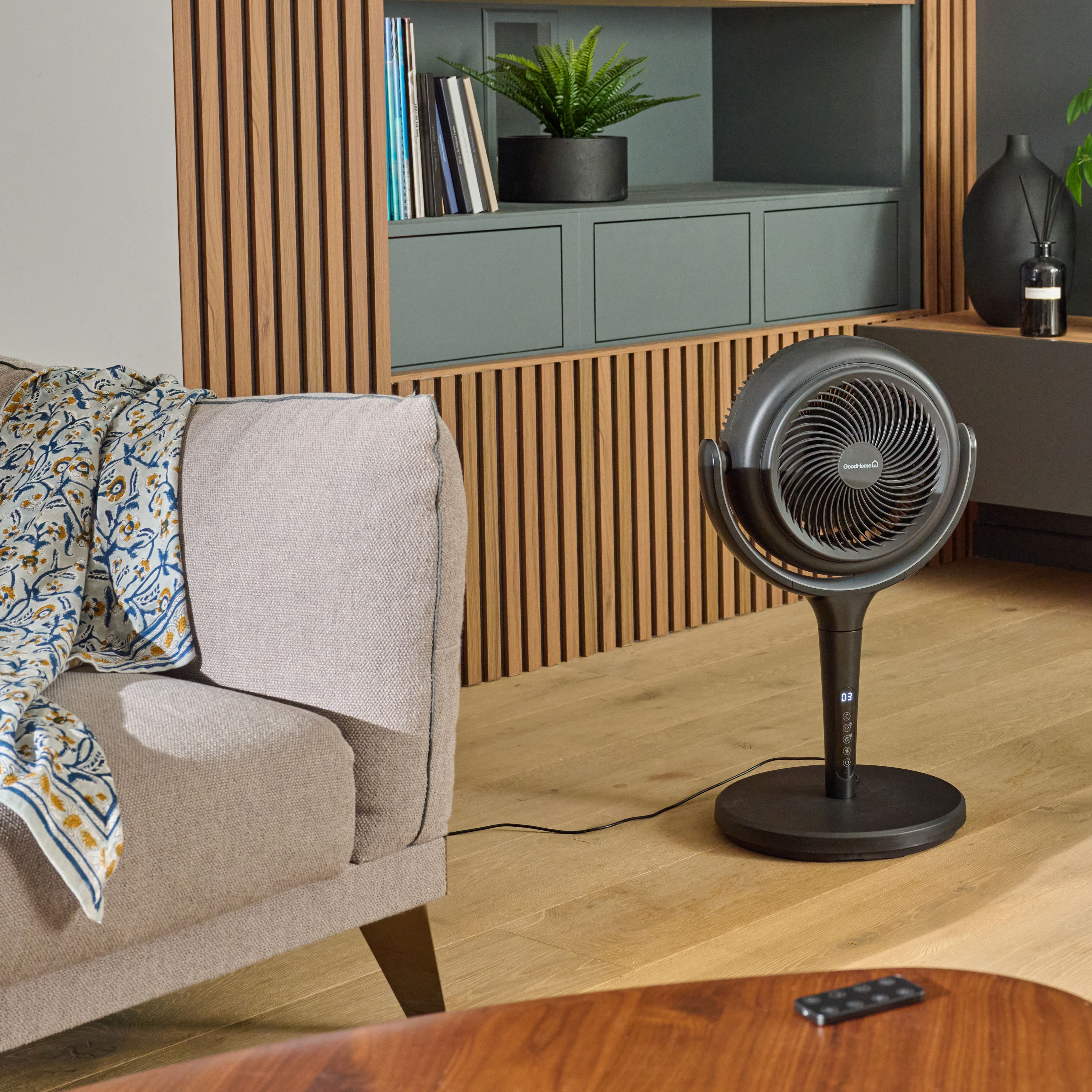 GoodHome Black 8" Pedestal fan With adjustable height