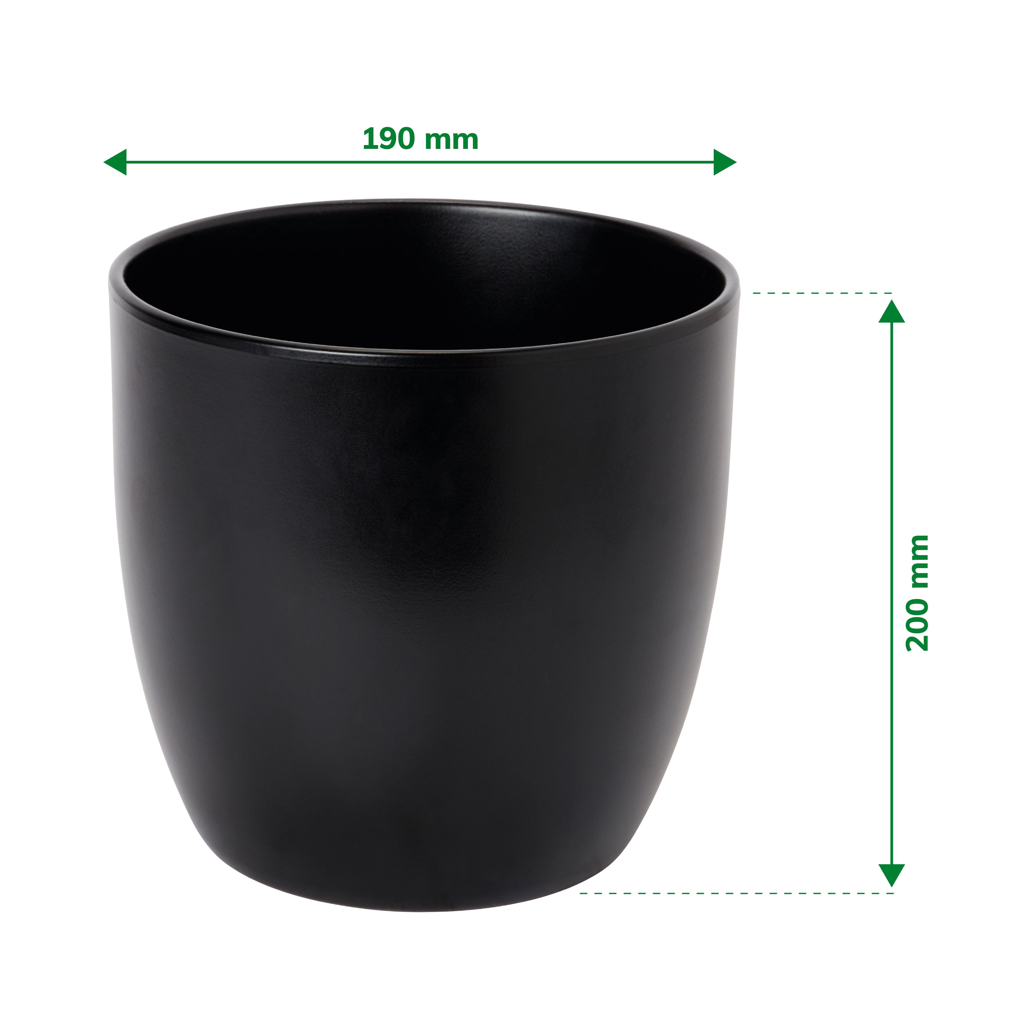 GoodHome Black Ceramic Circular Plant pot (Dia)21.5cm