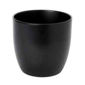GoodHome Black Ceramic Circular Plant pot (Dia)21.5cm