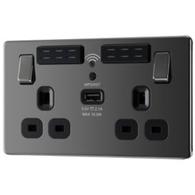 GoodHome Black Nickel 13A Switched Double Screwless WiFi extender socket with USB