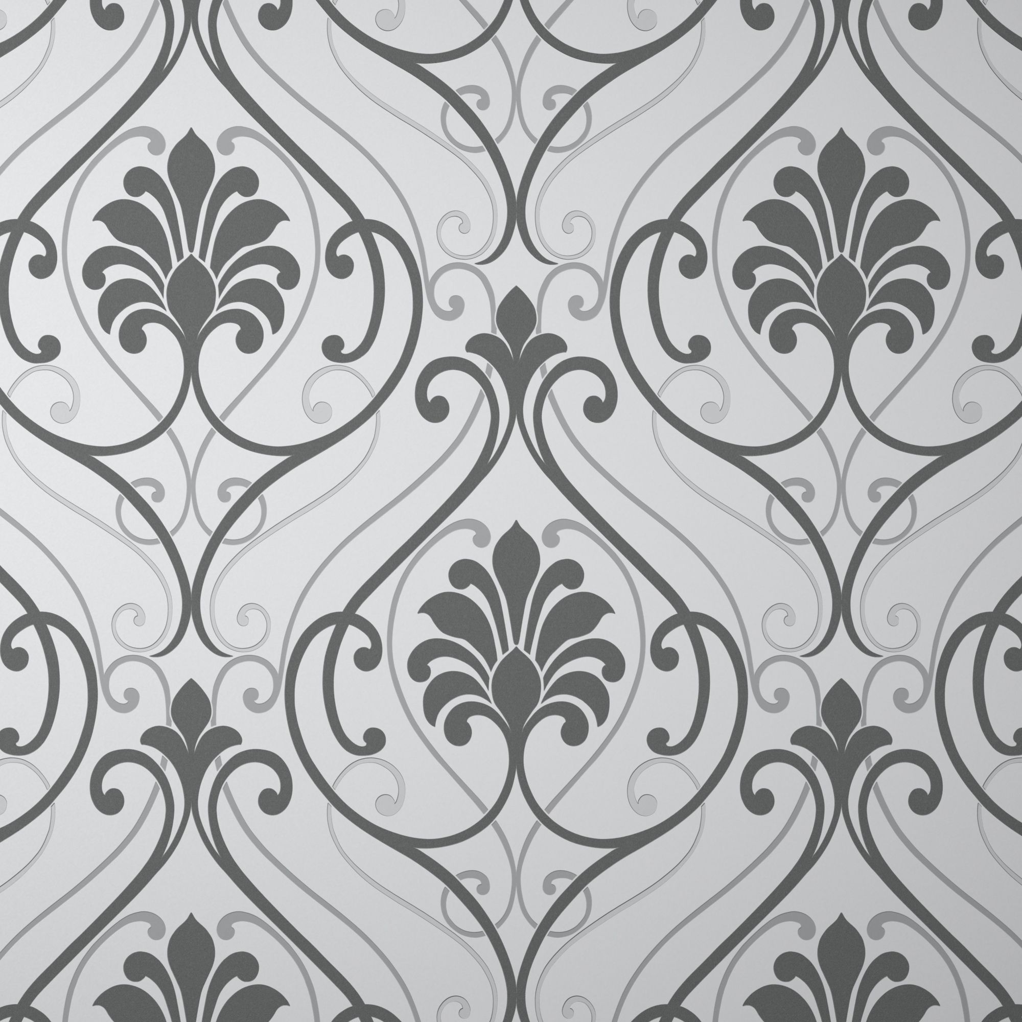 GoodHome Blain Grey & white Glitter & mica effect Damask Textured Wallpaper Sample