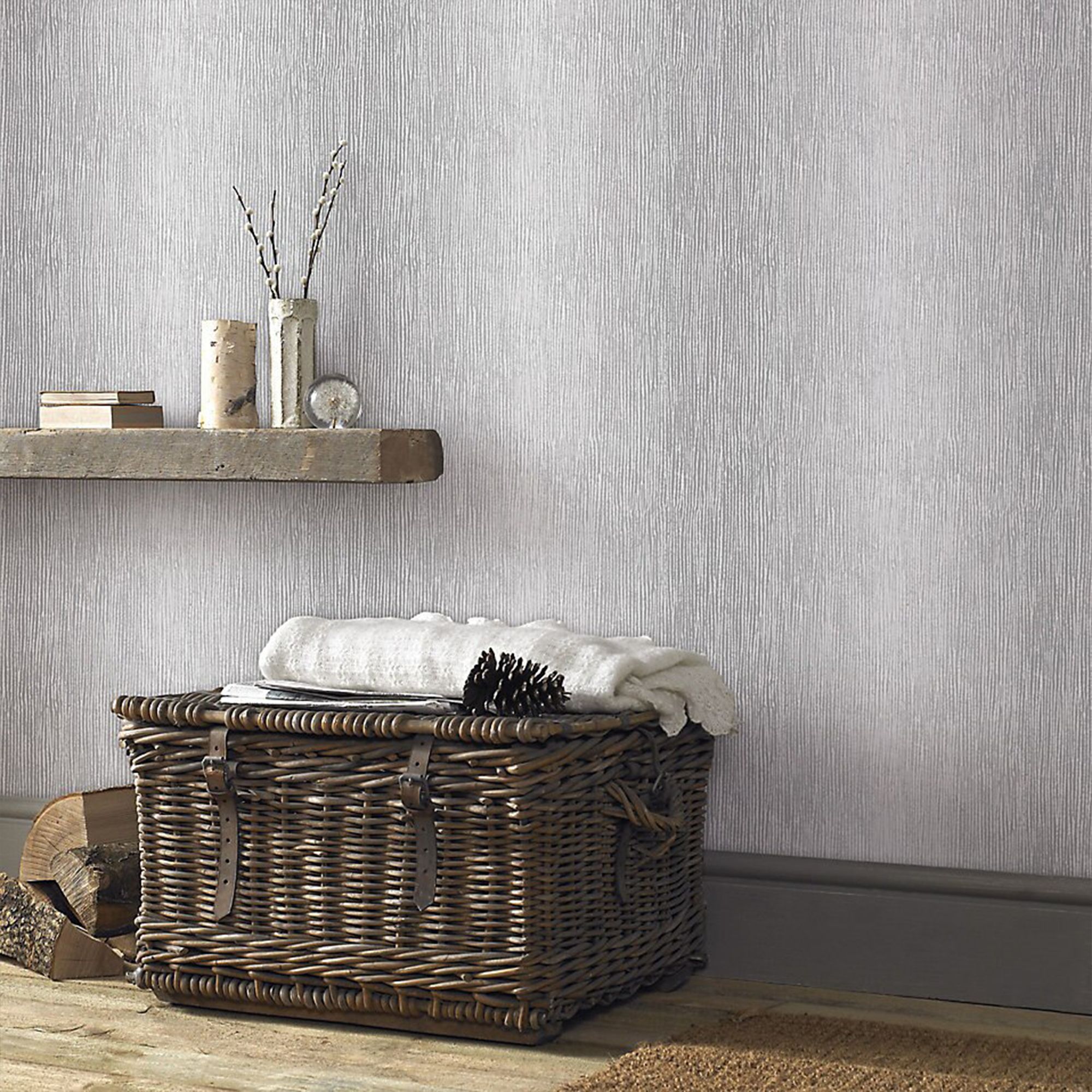 GoodHome Bloxholm Grey Silver effect Striped Textured Wallpaper