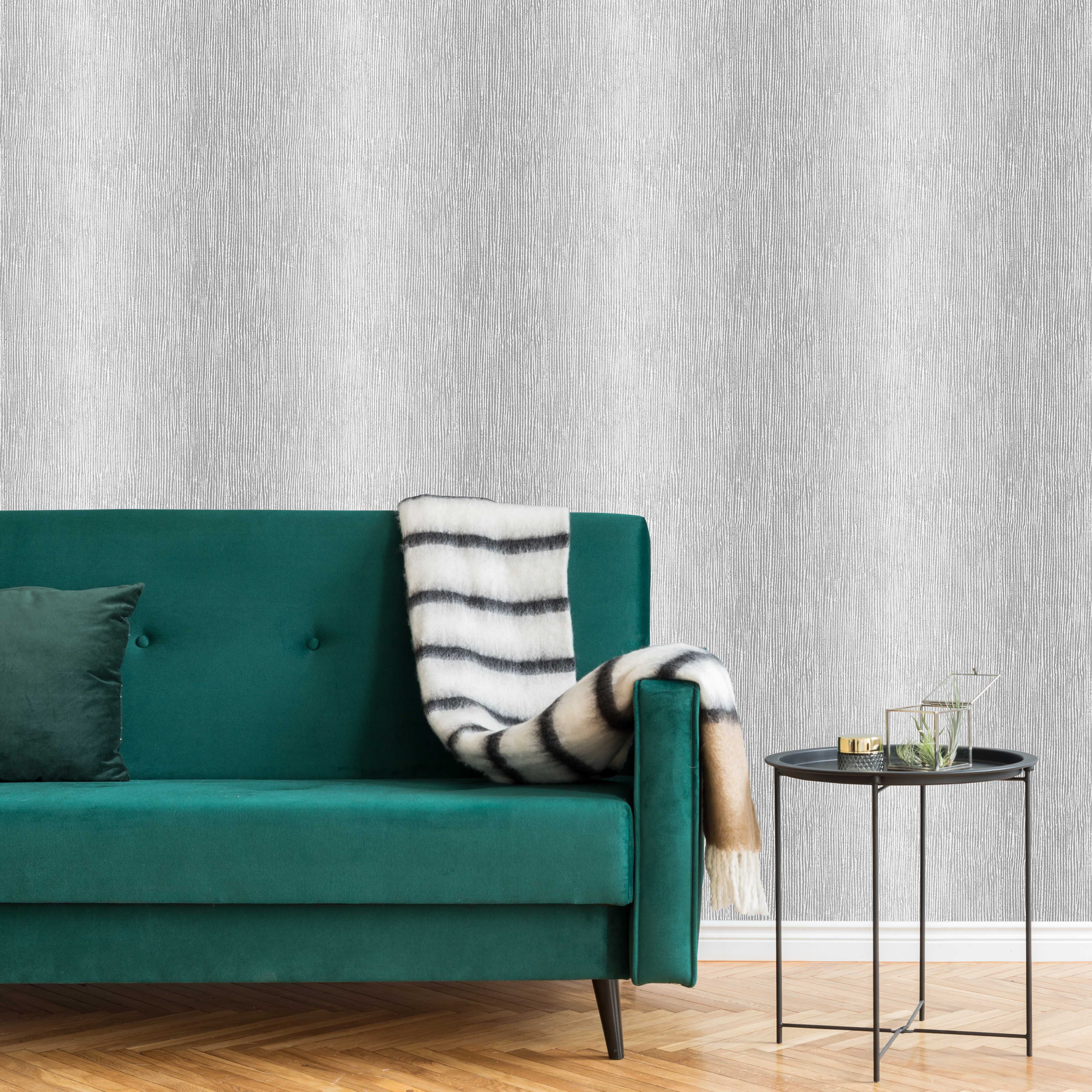 GoodHome Bloxholm Grey Silver effect Striped Textured Wallpaper