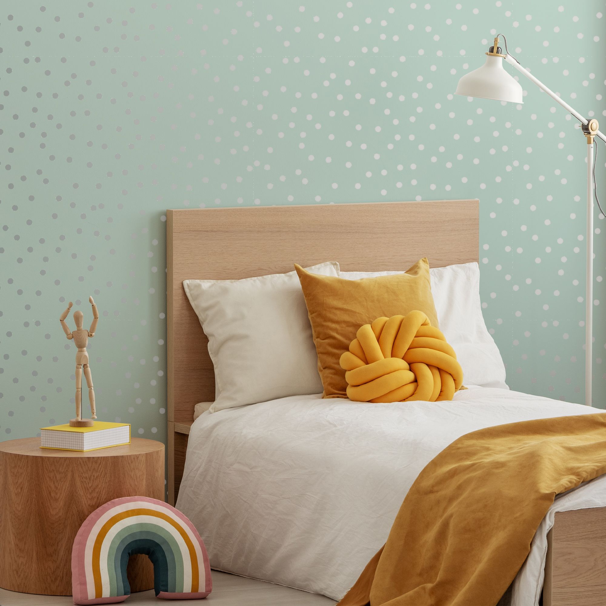 GoodHome Blue Metallic effect Polka dot Smooth Wallpaper