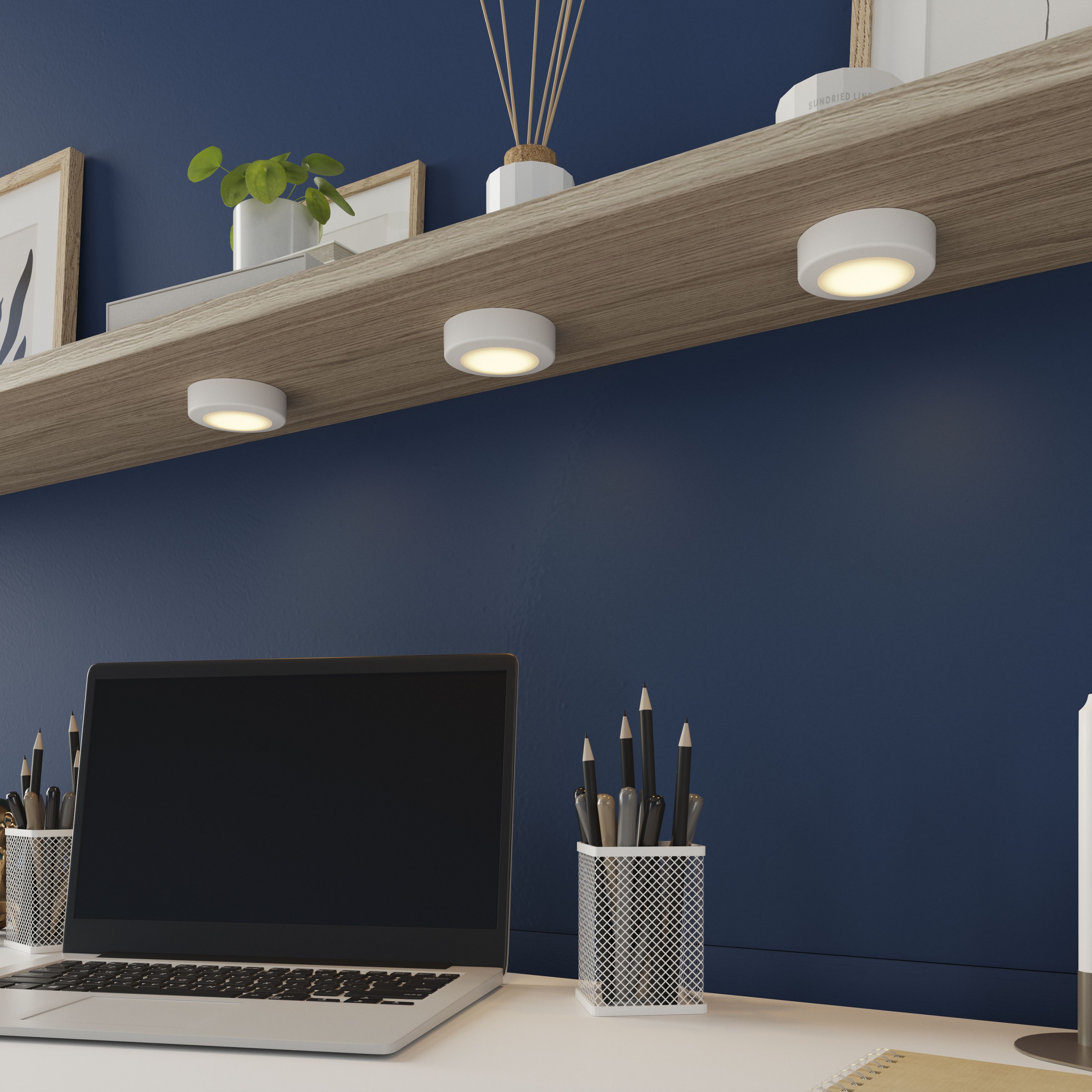 GoodHome BLY White Battery-powered LED Under cabinet light IP20 (L)80mm (W)25mm, Pack of 3
