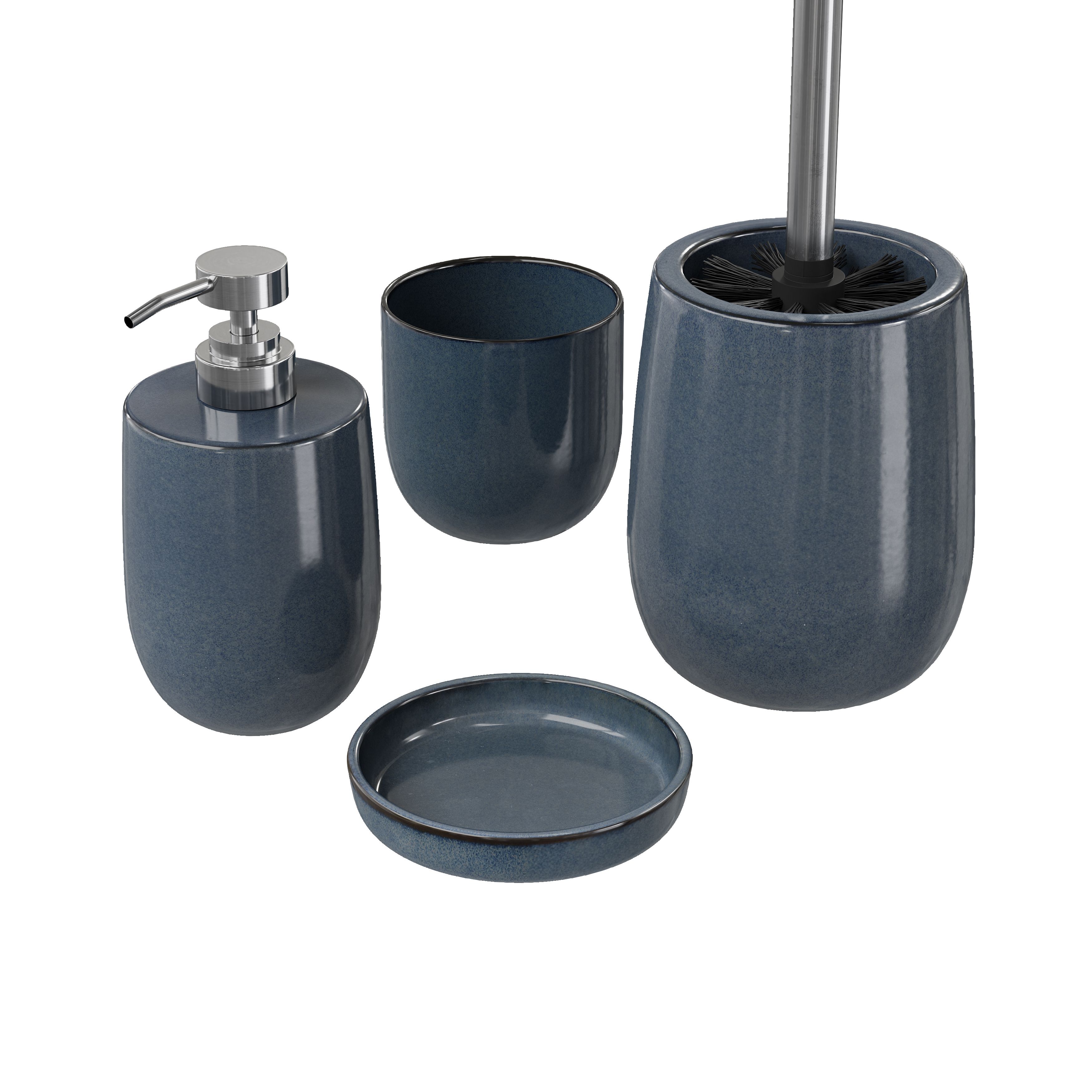 GoodHome Boann Gloss Blue Reactive glaze effect Ceramic Toilet brush & holder