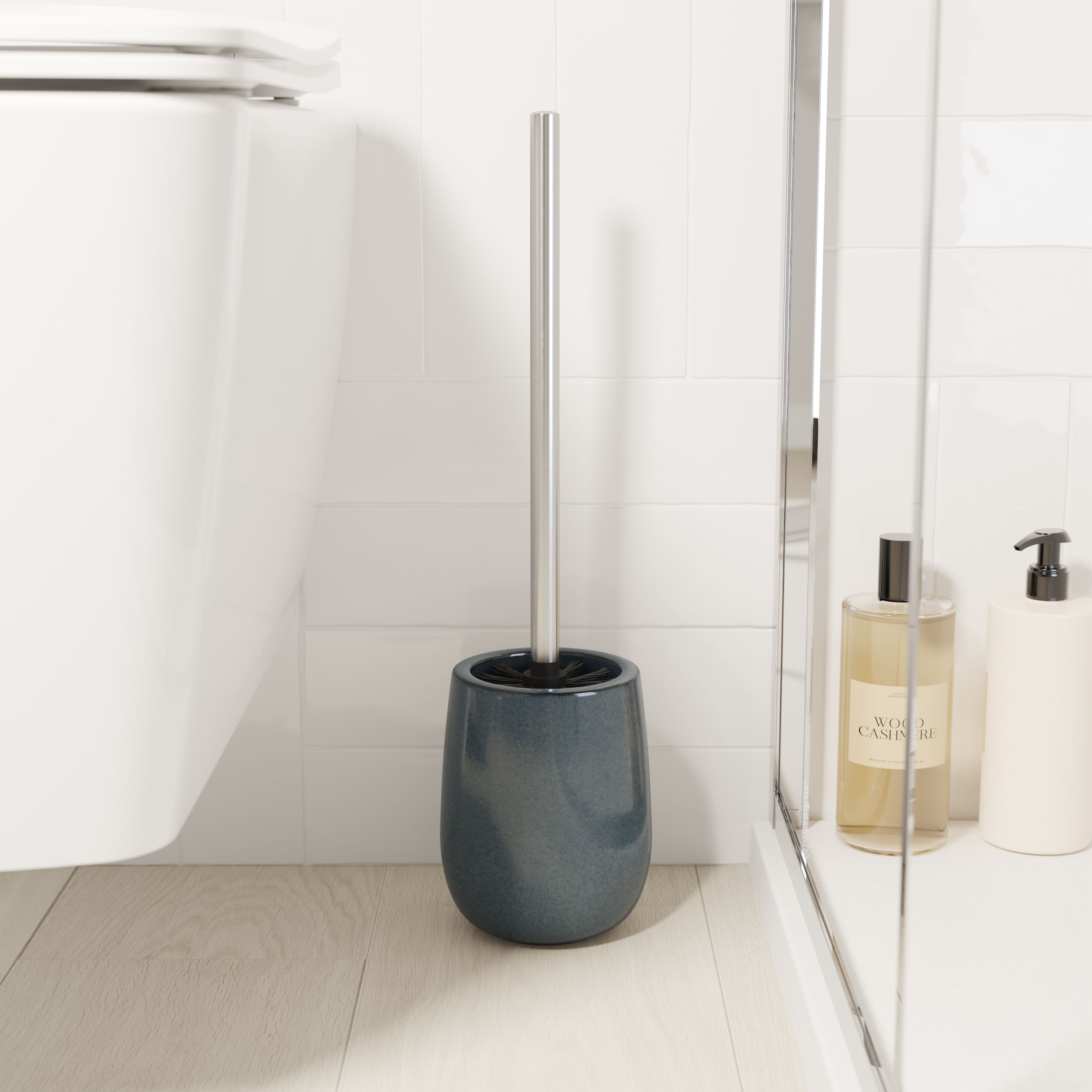 GoodHome Boann Gloss Blue Reactive glaze effect Ceramic Toilet brush & holder