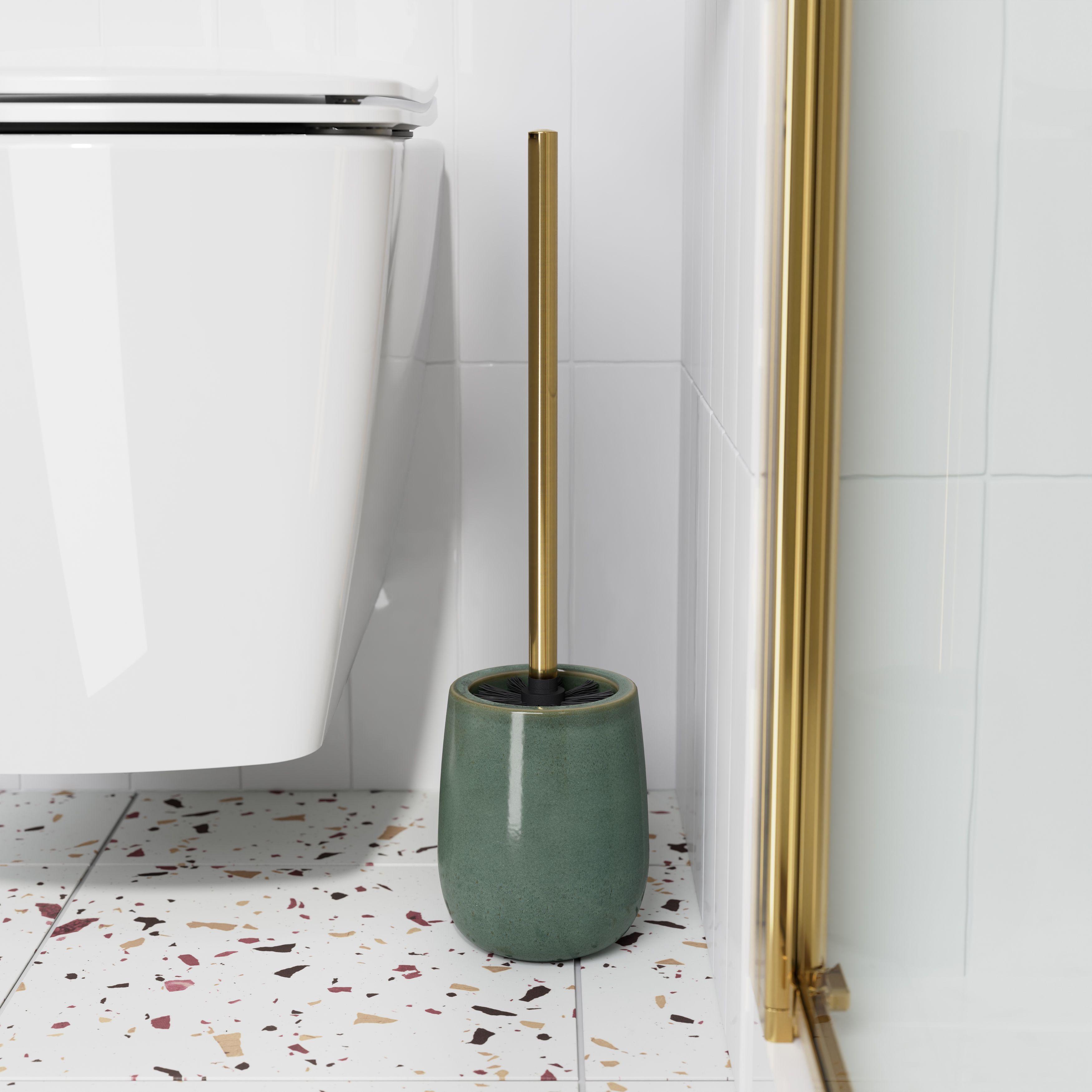 GoodHome Boann Gloss Green Reactive glaze effect Ceramic Toilet brush & holder
