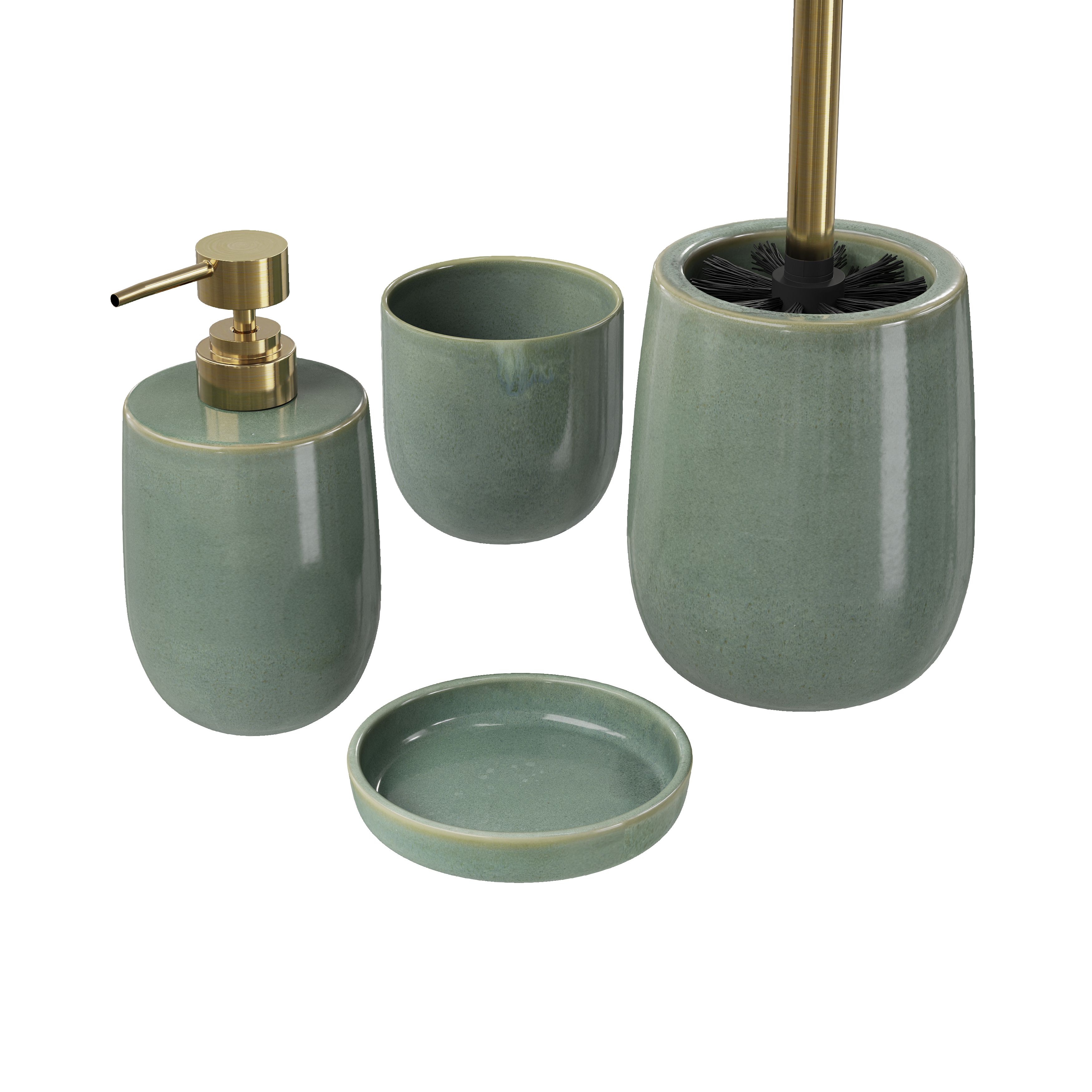 GoodHome Boann Gloss Green Reactive glaze effect Ceramic Toilet brush & holder
