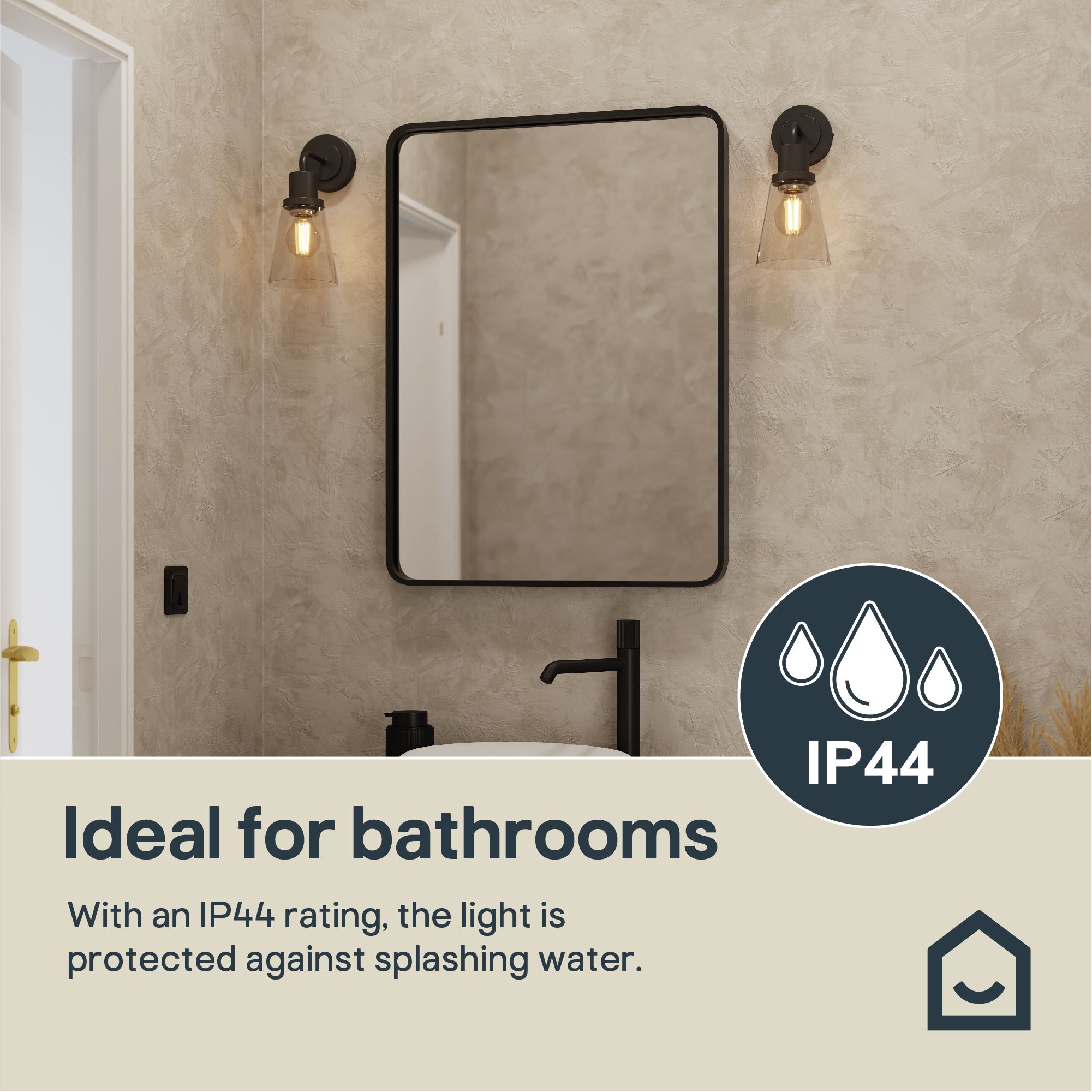 GoodHome Bobwhite Matt Black Wired Bathroom wall light
