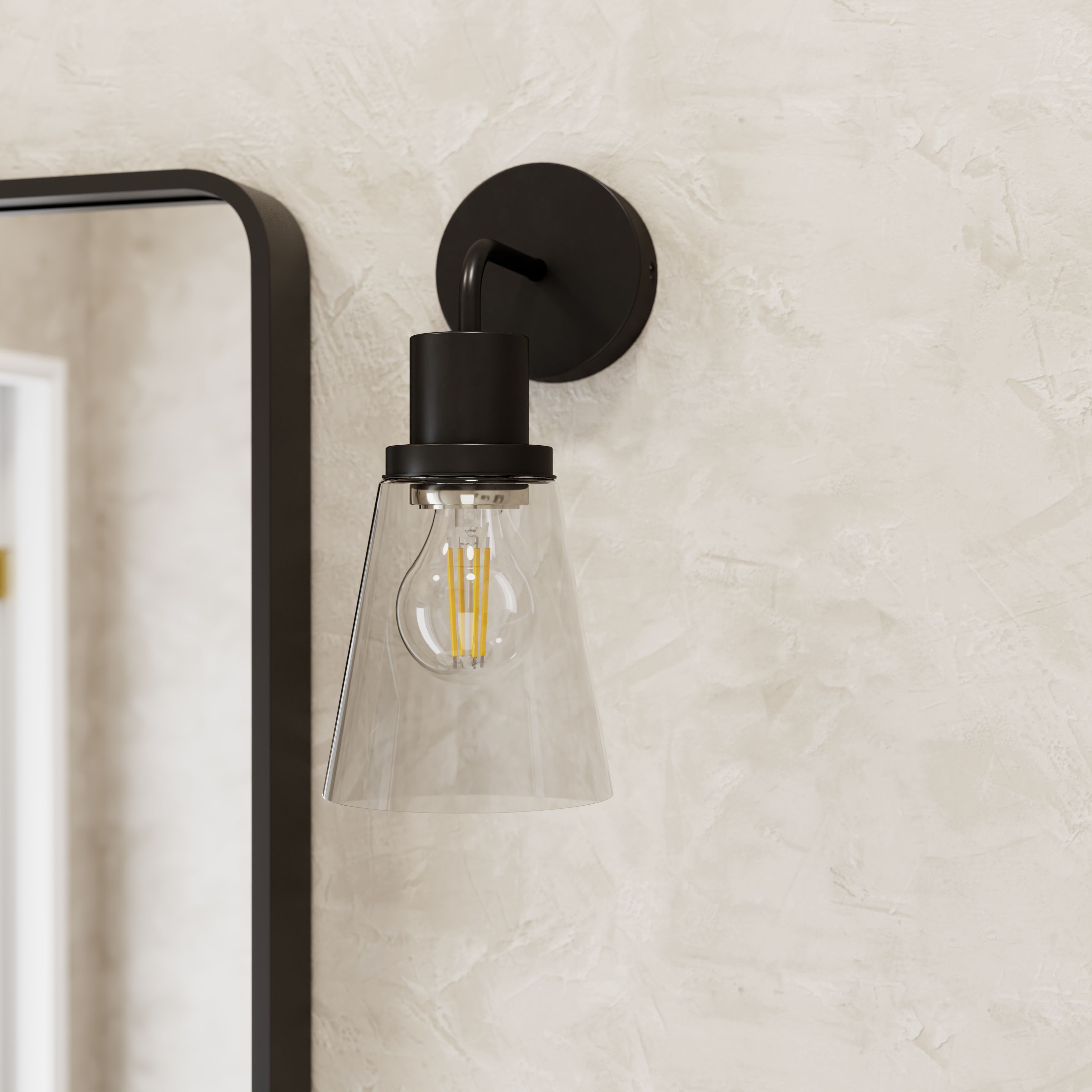 GoodHome Bobwhite Matt Black Wired Bathroom wall light