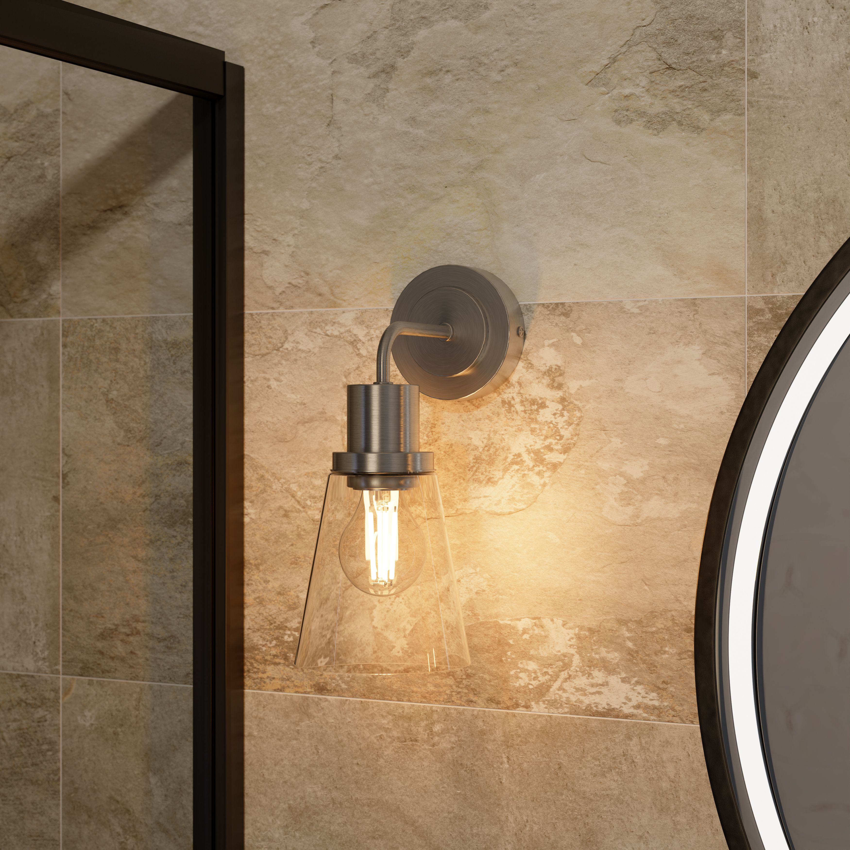 GoodHome Bobwhite Satin Silver effect Wired Bathroom wall light