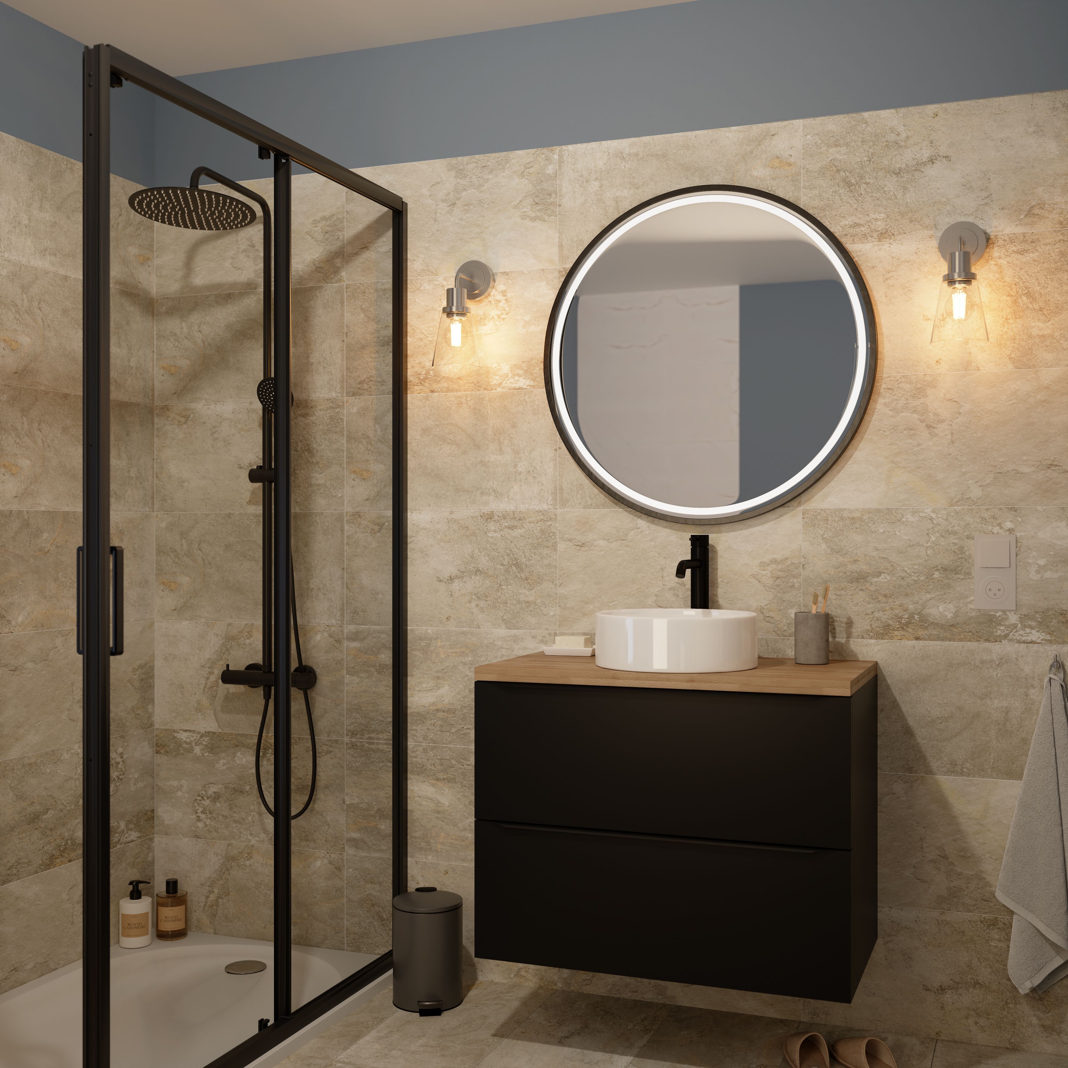 GoodHome Bobwhite Satin Silver effect Wired Bathroom wall light