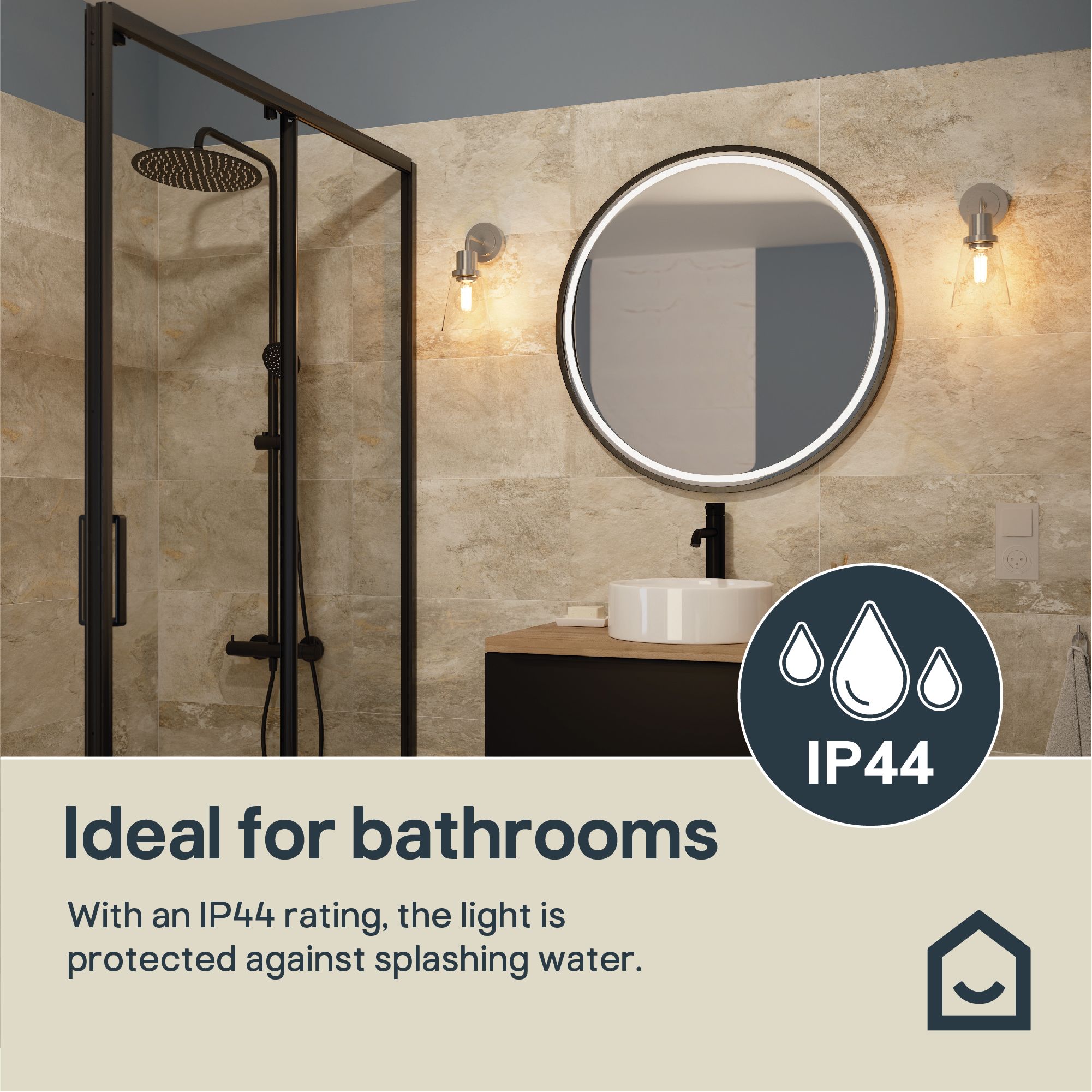 GoodHome Bobwhite Satin Silver effect Wired Bathroom wall light