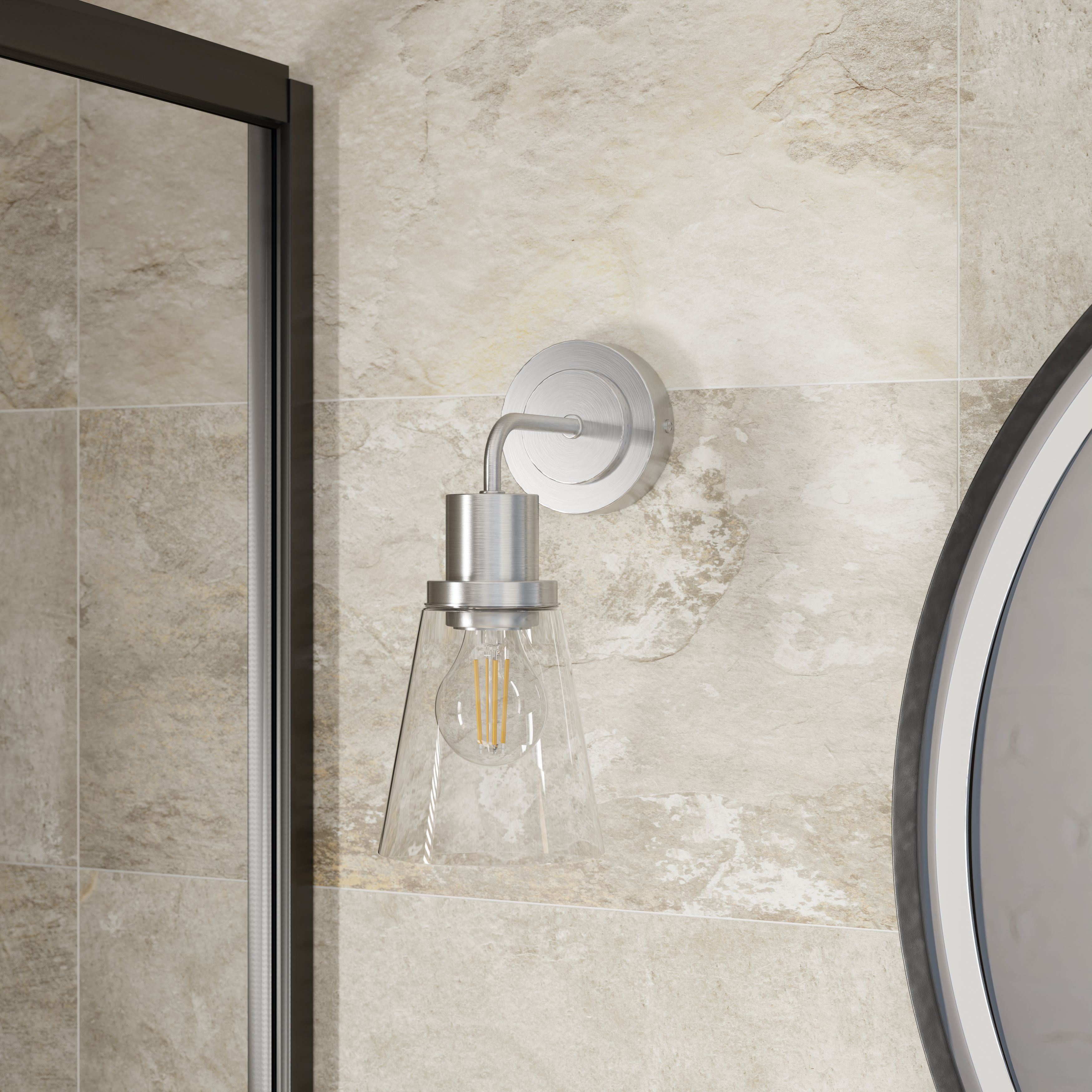 GoodHome Bobwhite Satin Silver effect Wired Bathroom wall light